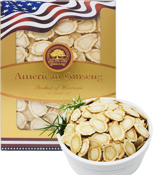 Wisconsin Grown American Ginseng Slices for Ginseng Tea, Large Round Ginseng Root, 4oz Box