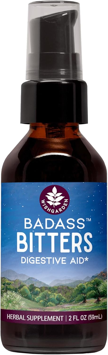 WishGarden Herbs Badass Bitters - All-Natural Digestive Aid with Gentian Root, Orange Peel & Fenugreek Seed - 2oz