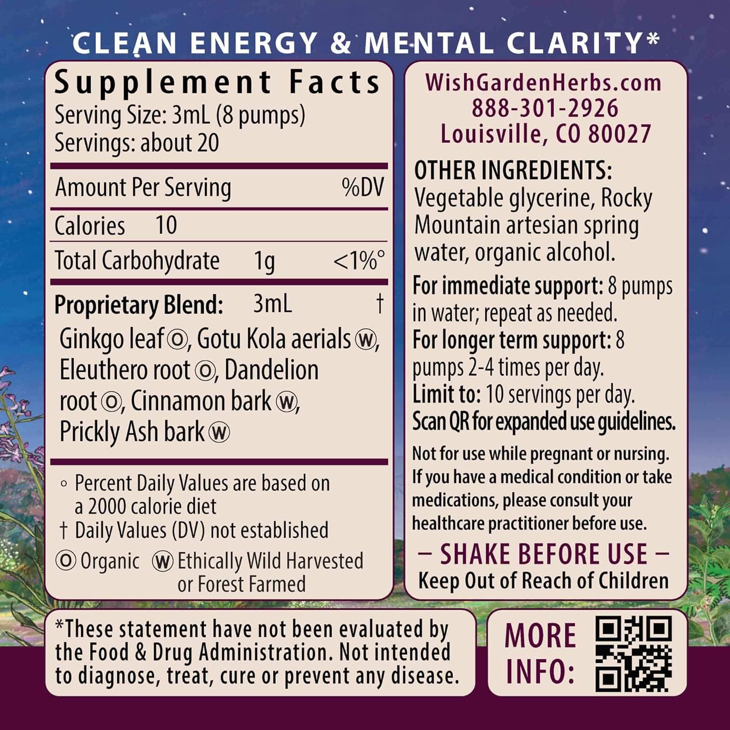 WishGarden Herbs Genius Juice: Herbal Nootropic Brain Booster Supplement with Ginkgo Biloba & Gotu Kola - Focus, Clarity, Concentration, Energy - Cognitive Support - No Caffeine - 4oz