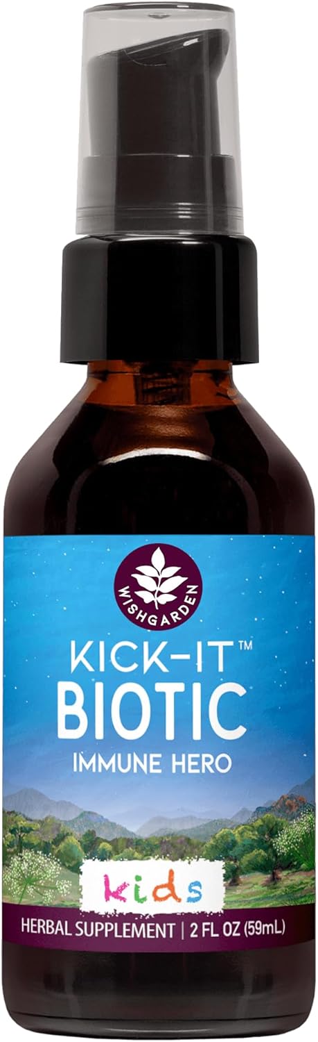 WishGarden Herbs Kick-It Biotic Immune Hero for Kids - Herbal Formula with Usnea Lichen & Echinacea, 2oz