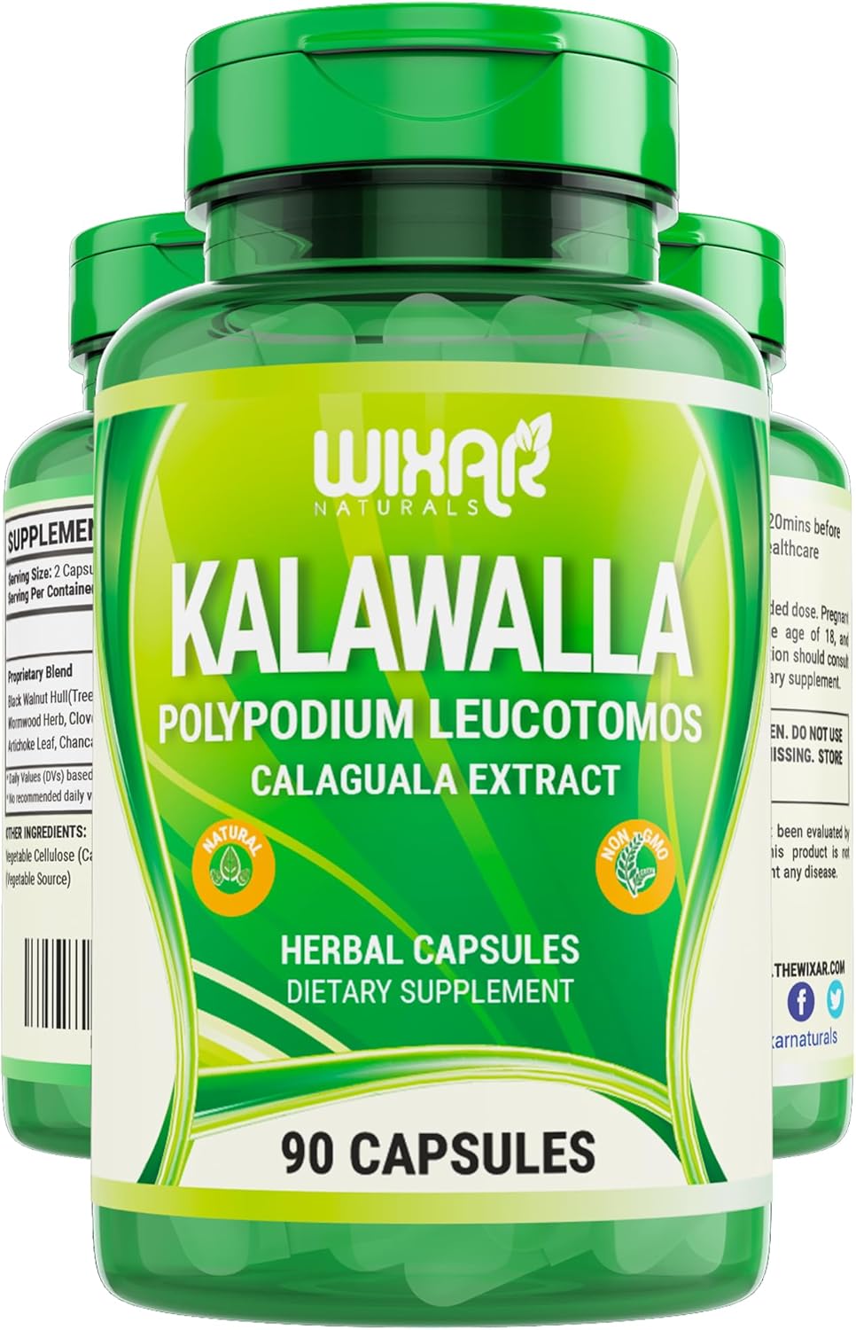 Wixar Naturals Kalawalla Root & Fern Leaves Capsules - Immune & Skin Support Supplement - 90 Vegetarian Pills for Men & Women
