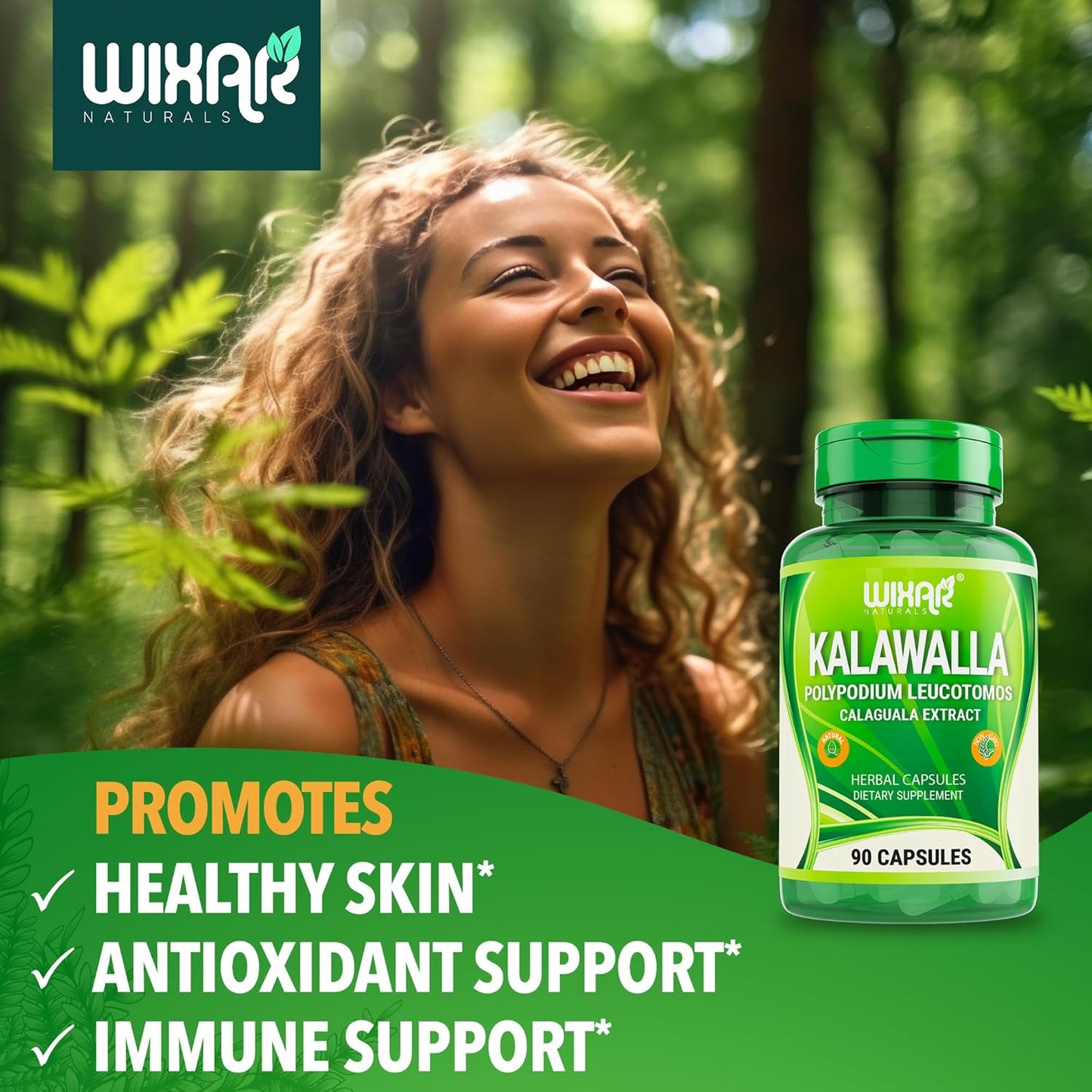 Wixar Naturals Kalawalla Root & Fern Leaves Capsules - Immune & Skin Support Supplement - 90 Vegetarian Pills for Men & Women