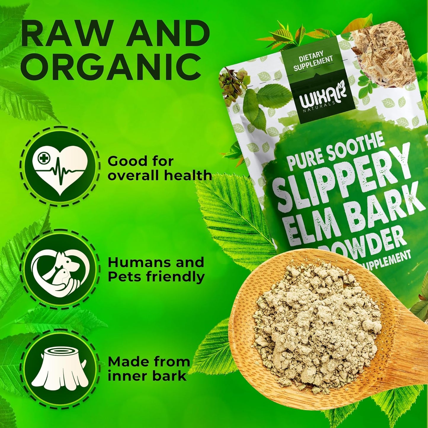WIXAR NATURALS Slippery Elm Bark Powder - Herbal Supplement for Digestive Health, Sore Throat, Acid Reflux - 5oz Gluten-Free & Vegan-Friendly Powder