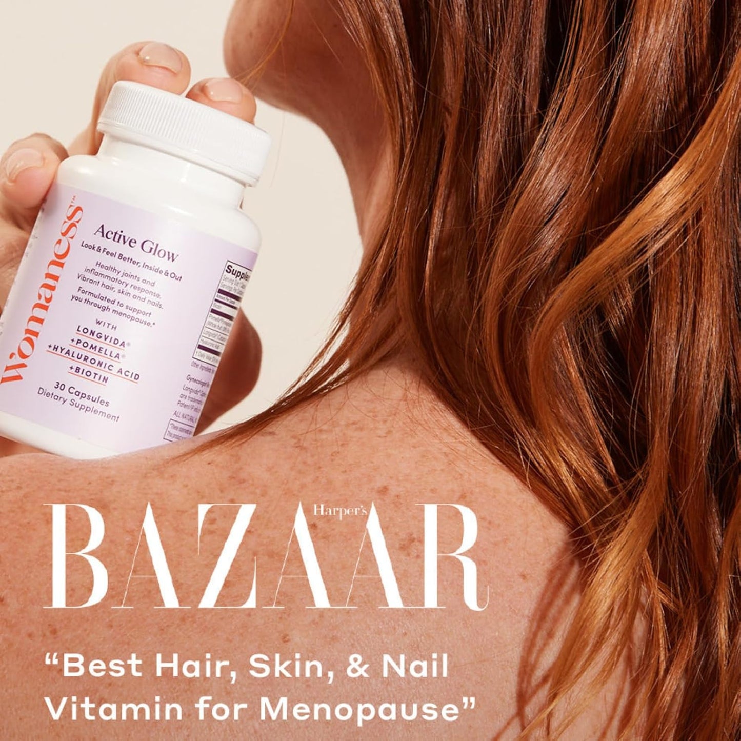 Womaness Active Glow Hair Skin Nails Vitamins with Biotin, Longvida Curcumin, & Hyaluronic Acid - Joint Health, Dry Skin, Thinning Hair Support (30 Caps)