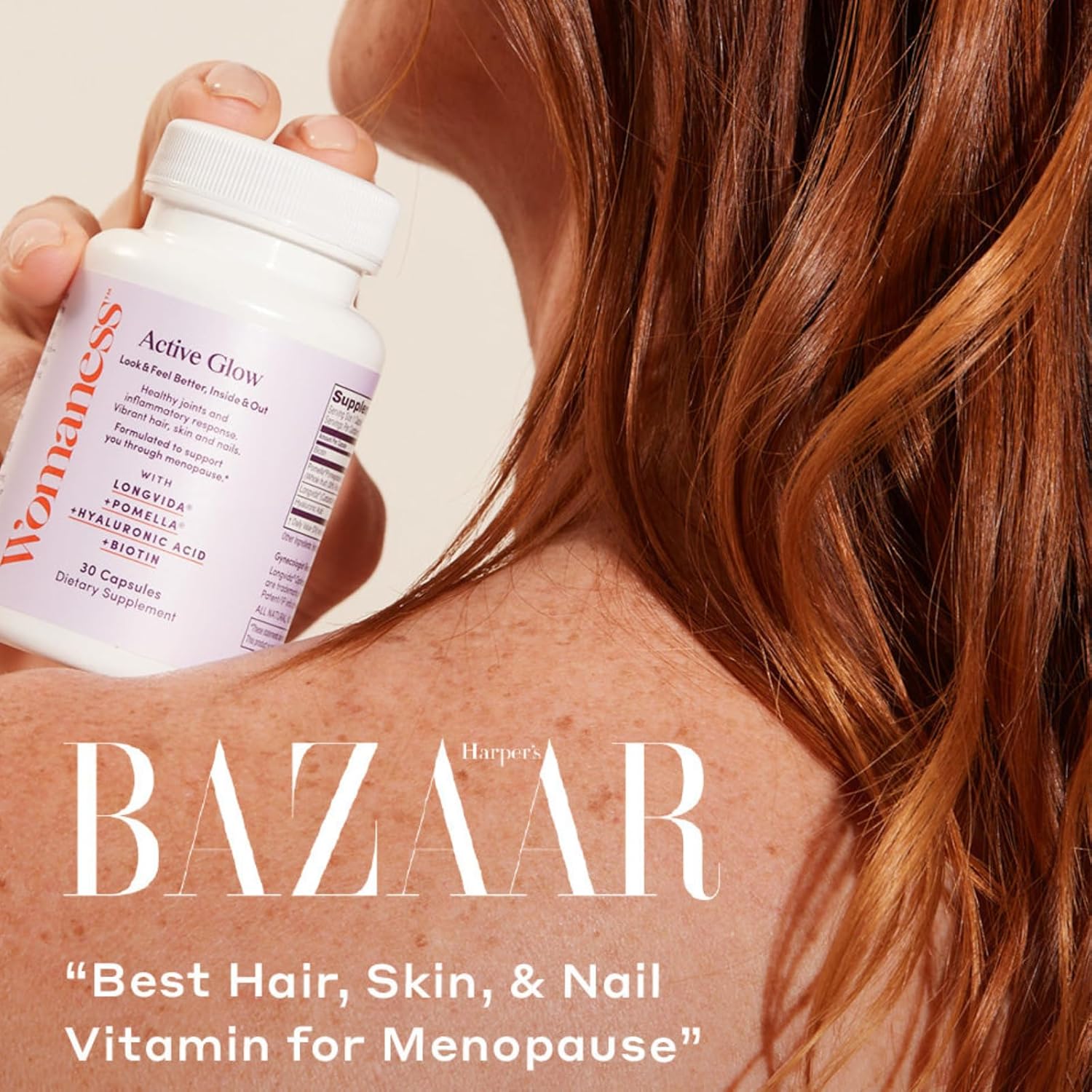 Womaness Active Glow Hair Skin Nails Vitamins with Biotin, Longvida Curcumin, & Hyaluronic Acid - Joint Health, Dry Skin, Thinning Hair Support (30 Caps)