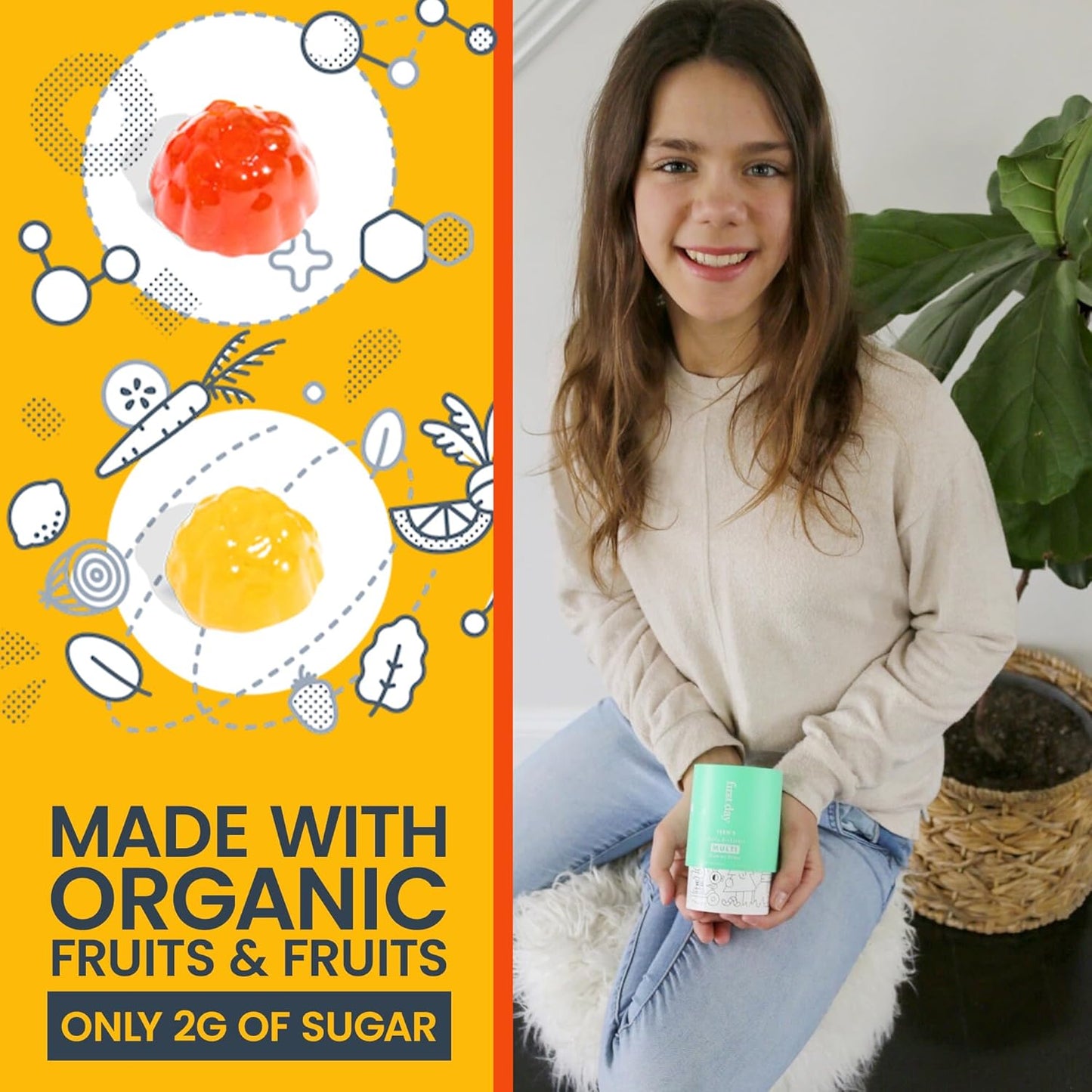 Women & Teens Multivitamin Gummies Bundle with Essential Vitamins & Minerals - Organic Fruits & Veggies, 2g Sugar, 2-Pk, 30 Day Supply