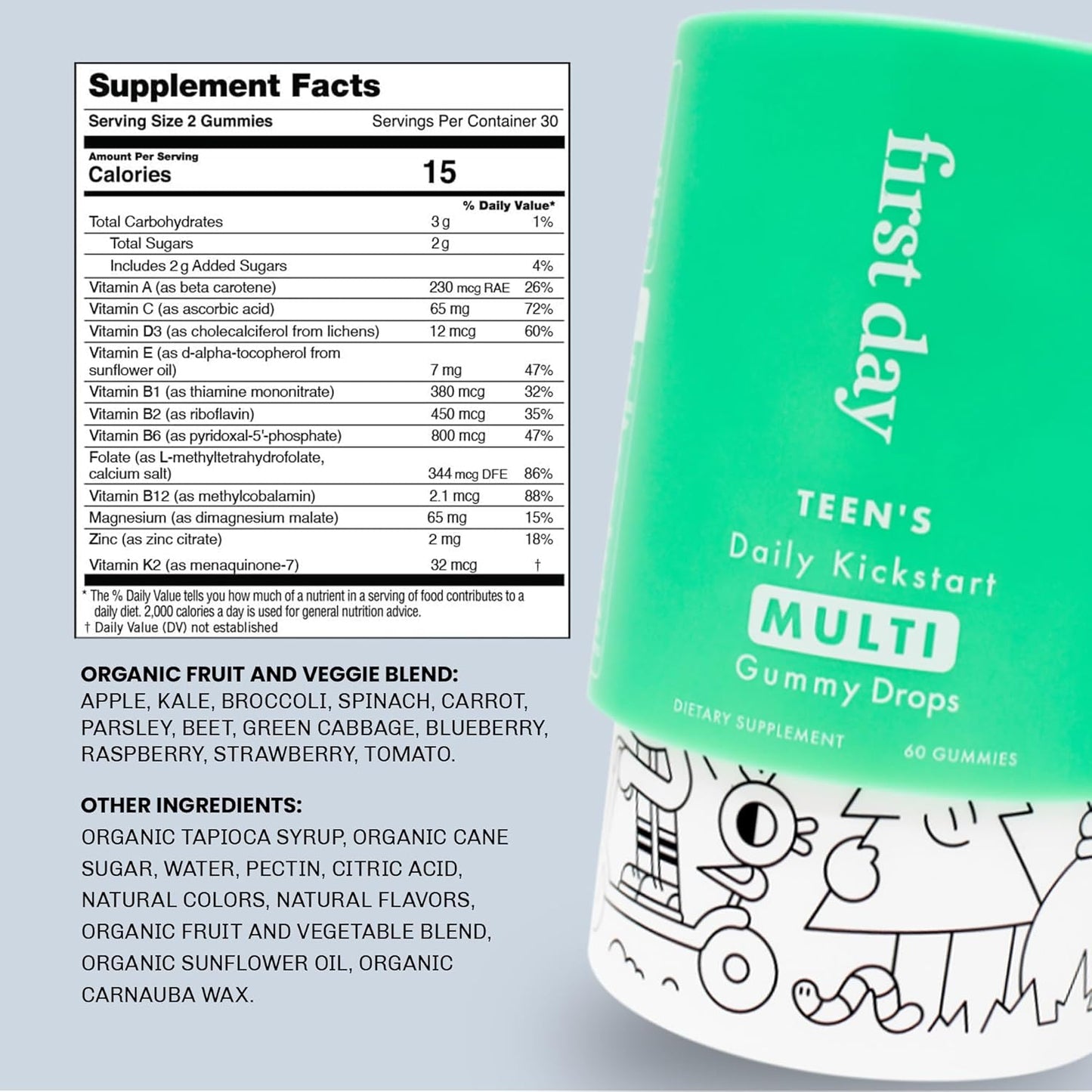 Women & Teens Multivitamin Gummies Bundle with Essential Vitamins & Minerals - Organic Fruits & Veggies, 2g Sugar, 2-Pk, 30 Day Supply