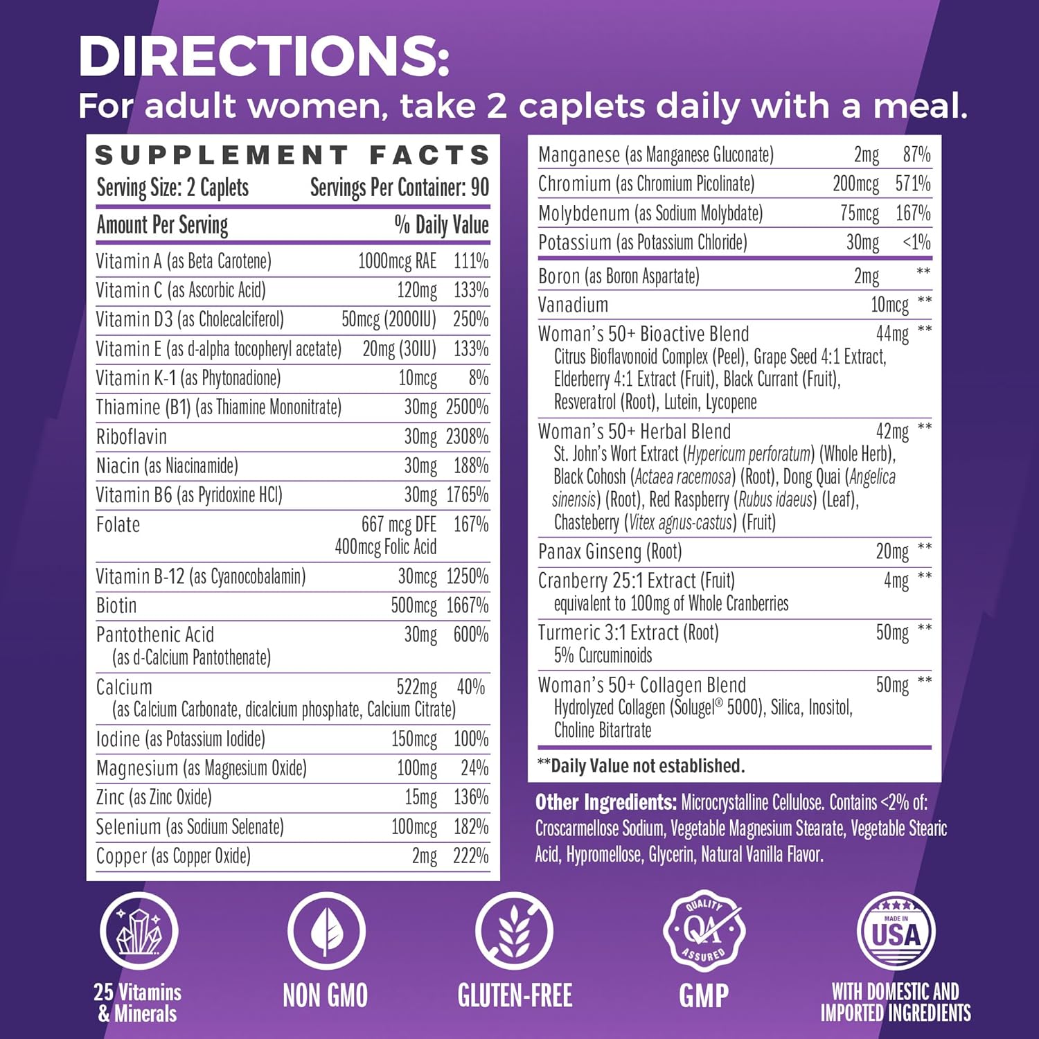 Women's 50+ Multivitamin with Minerals & Herbs for Menopause Support - Vitamin World Ultra 360, 180 Caplets