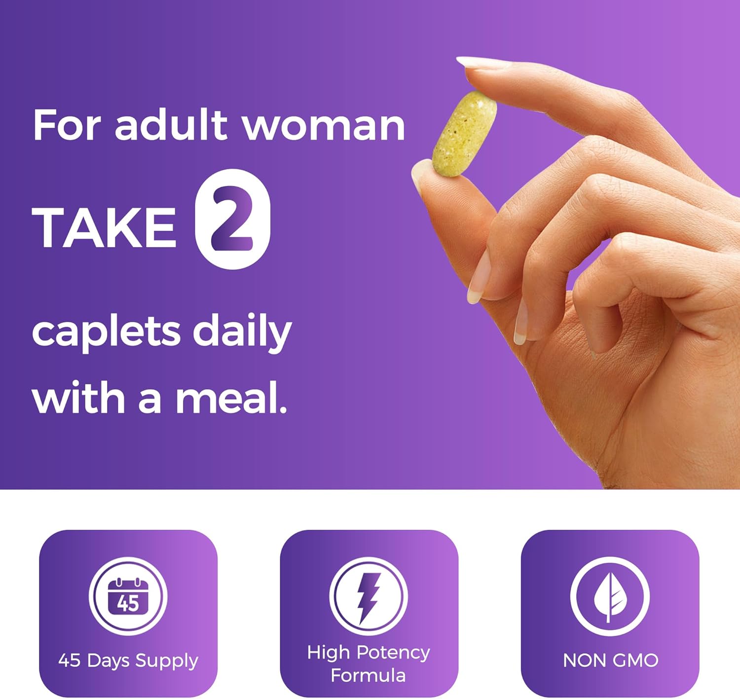 Women's 50+ Multivitamin with Minerals & Herbs for Menopause Support, 90 Caplets - Vitamin B, D, E & Zinc Supplement