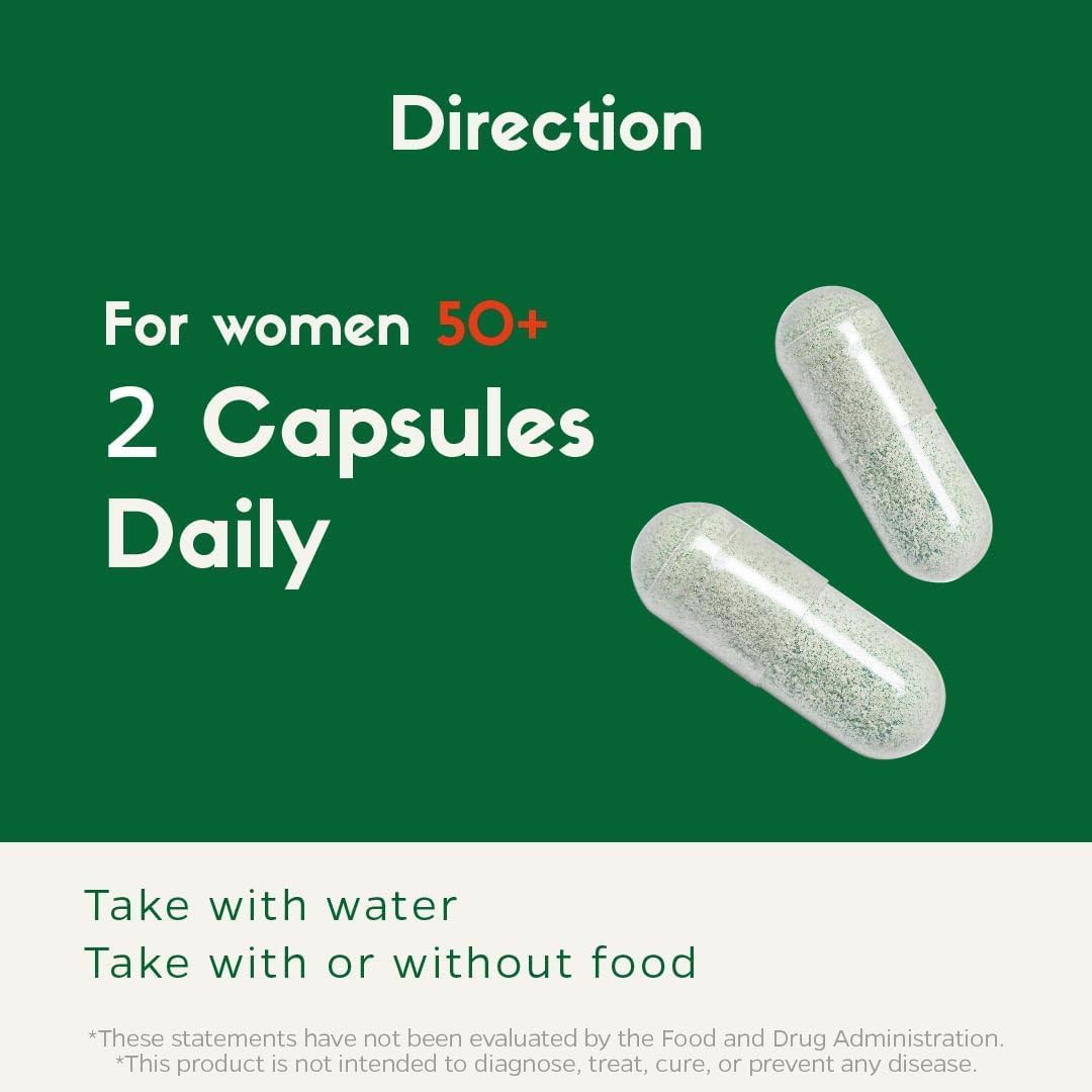 Women's 50+ Multivitamin with PMS Relief, Skin, Hair, Nails, Joint & Bone Support, Heart & Eye Health - Includes Turmeric, Coq10, Ginkgo, Lutein, Black Cohosh, Vitamins B6, B12, D3, K2 - 60 Count