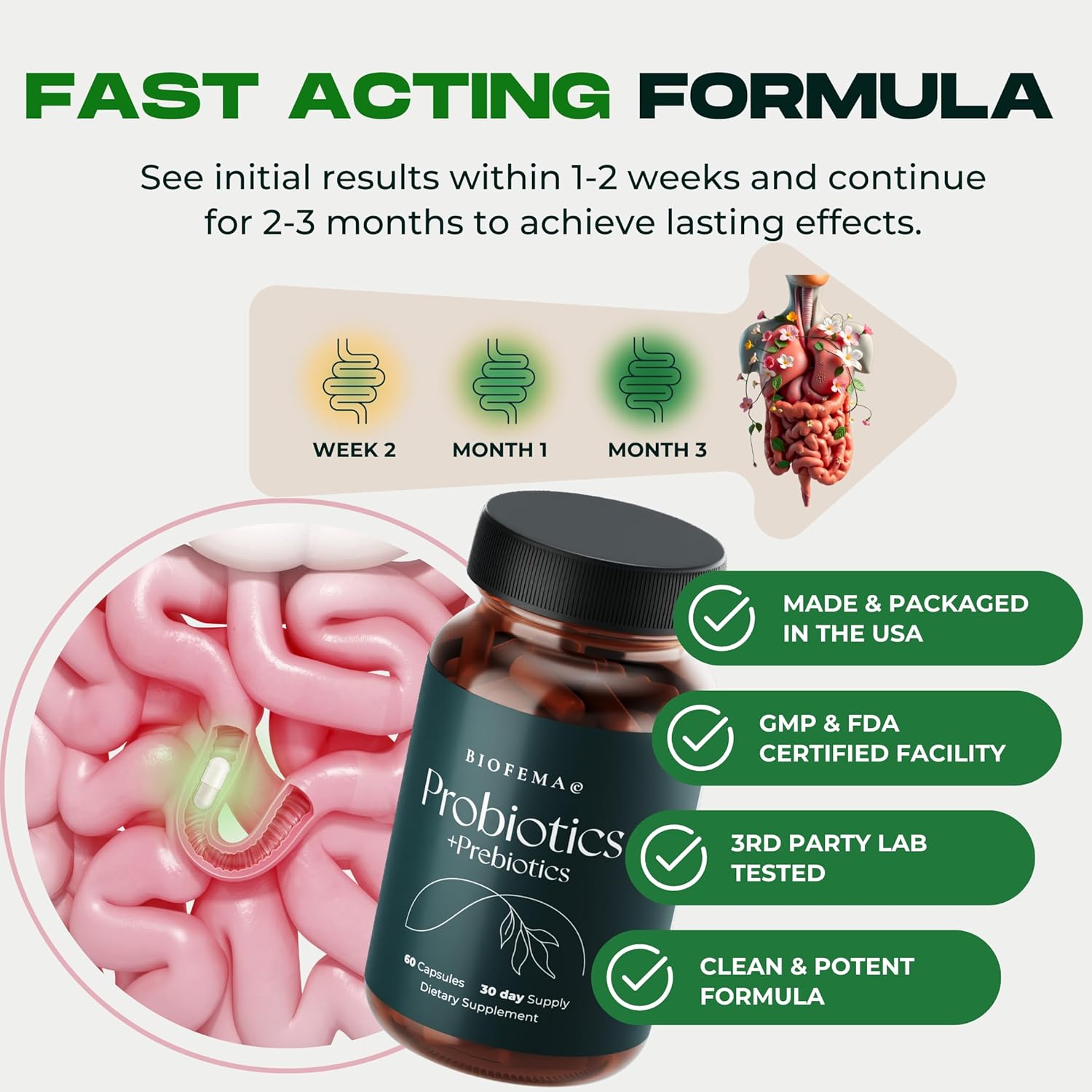 Women's Acidophilus Probiotics with Prebiotics - 40 Billion CFUs for Digestive Health - 4 Good Bacteria Strains - 60 Vegan Capsules