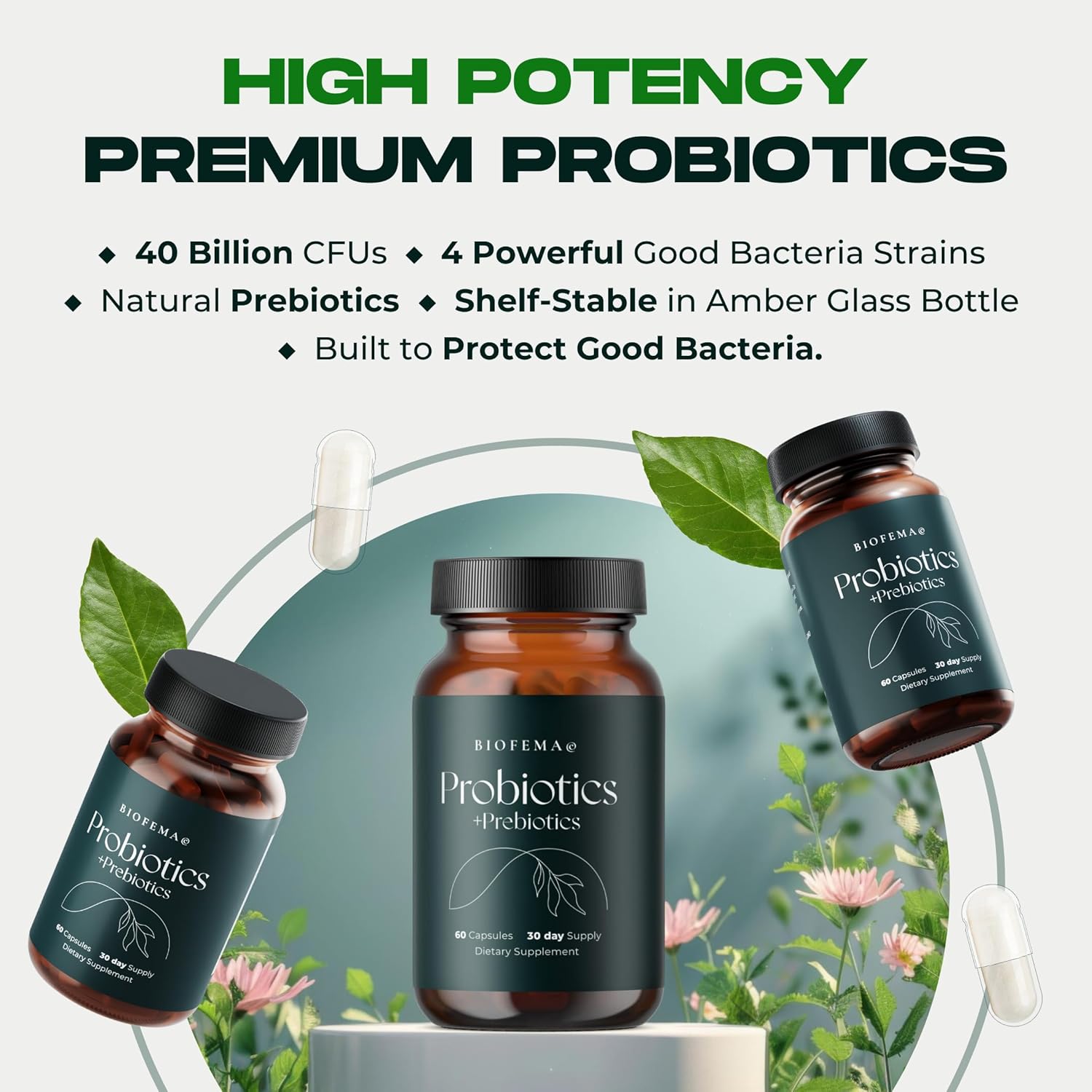 Women's Acidophilus Probiotics with Prebiotics - 40 Billion CFUs for Digestive Health - 4 Good Bacteria Strains - 60 Vegan Capsules