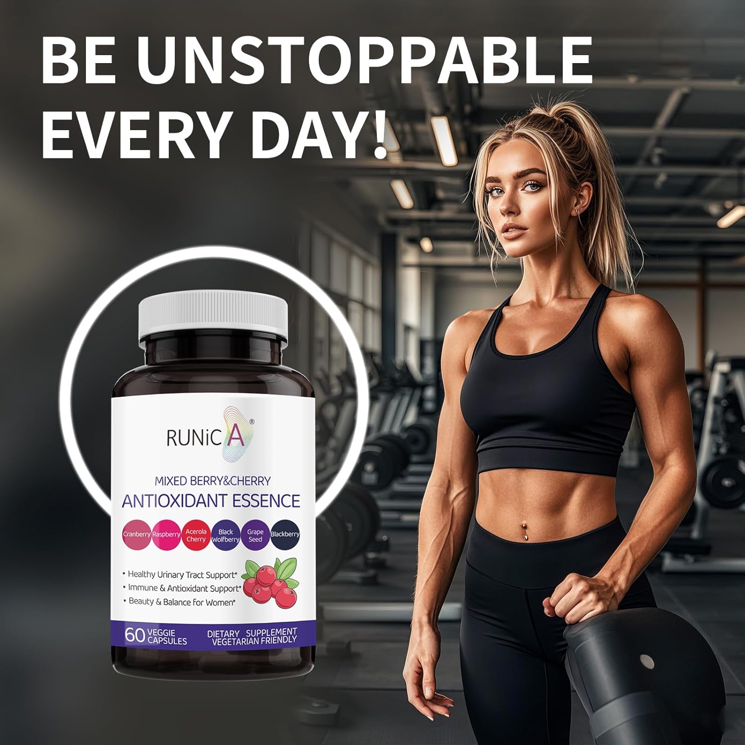 Women's Antioxidant Supplement for Urinary Tract & Immune Health - Cranberry, Grape Seed, Raspberry, Goji, BlackBerry, Acerola Cherry - 60 Capsules