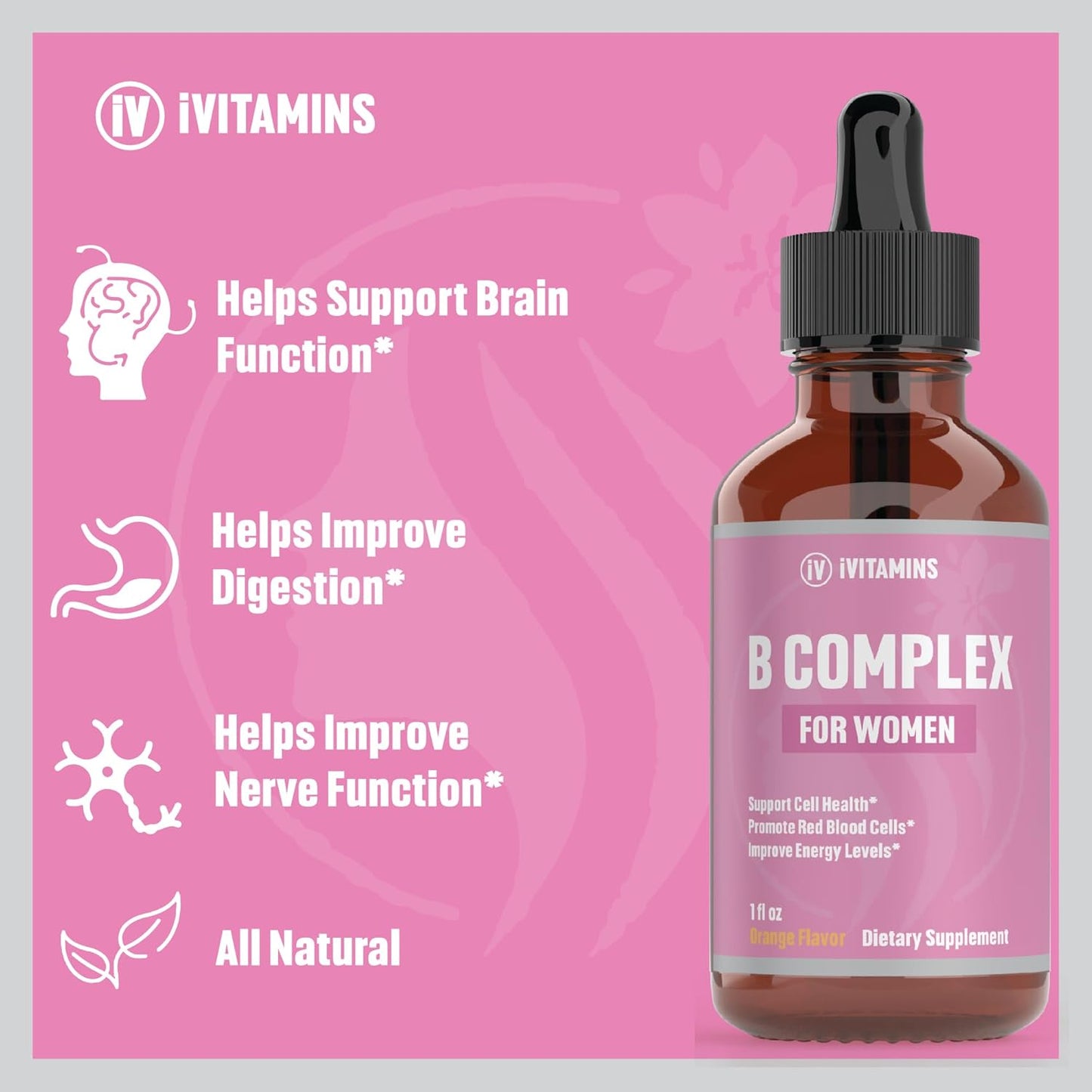 Women's B Complex Vitamins Liquid Supplement | Boosts Brain Function, Energy, Digestion & More | B12 Complex | 1 fl oz