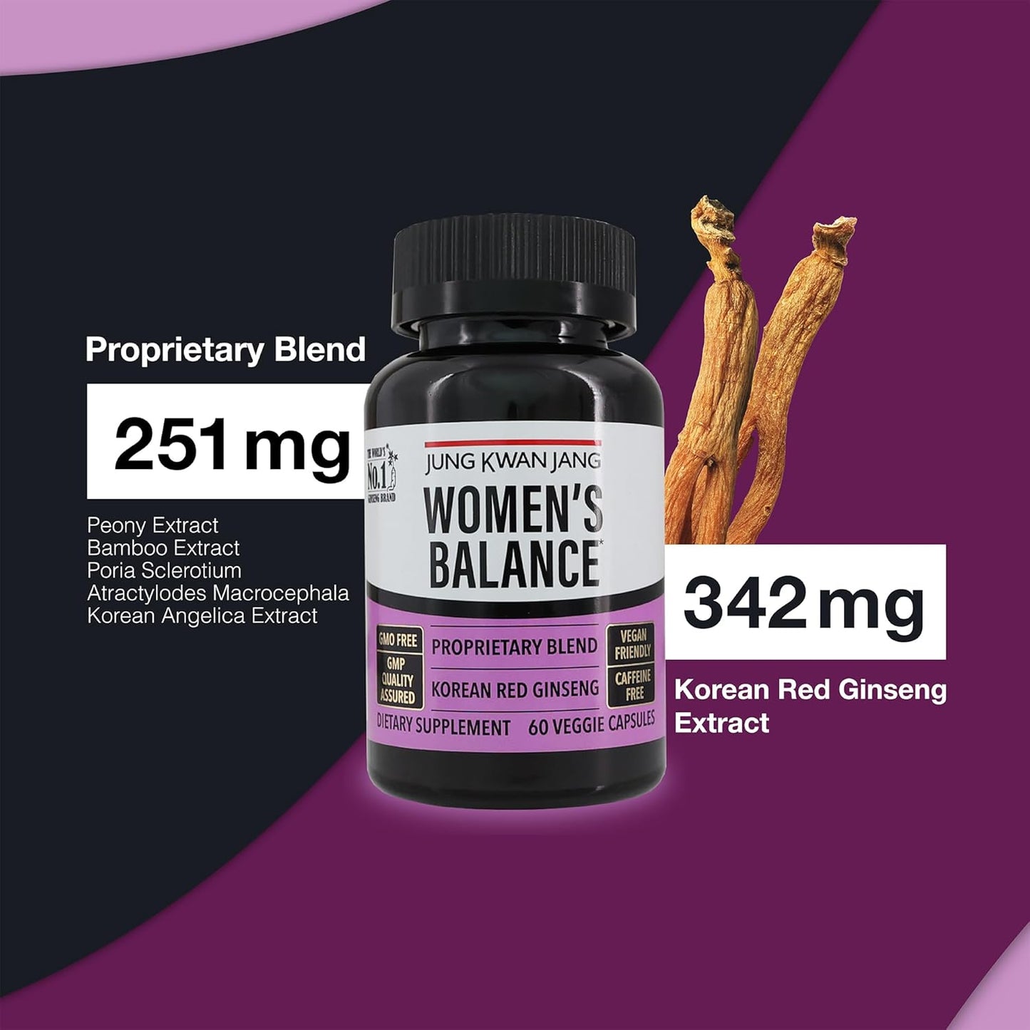 Women's Balance Supplement with Korean Red Ginseng for Energy, Digestion, and Cognitive Health - 60 Capsules by JUNG KWAN JANG