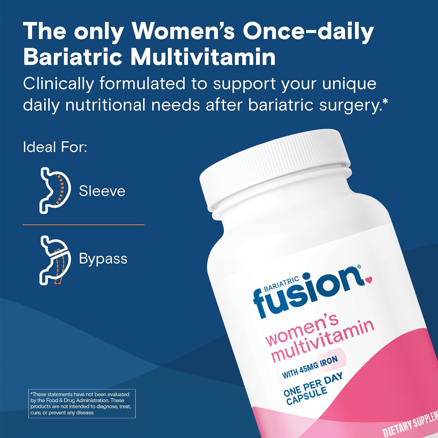 Women's Bariatric Fusion One Daily Multivitamin with Iron - Hair, Nails, Gastric Bypass & Sleeve Gastrectomy Support - 90 Count