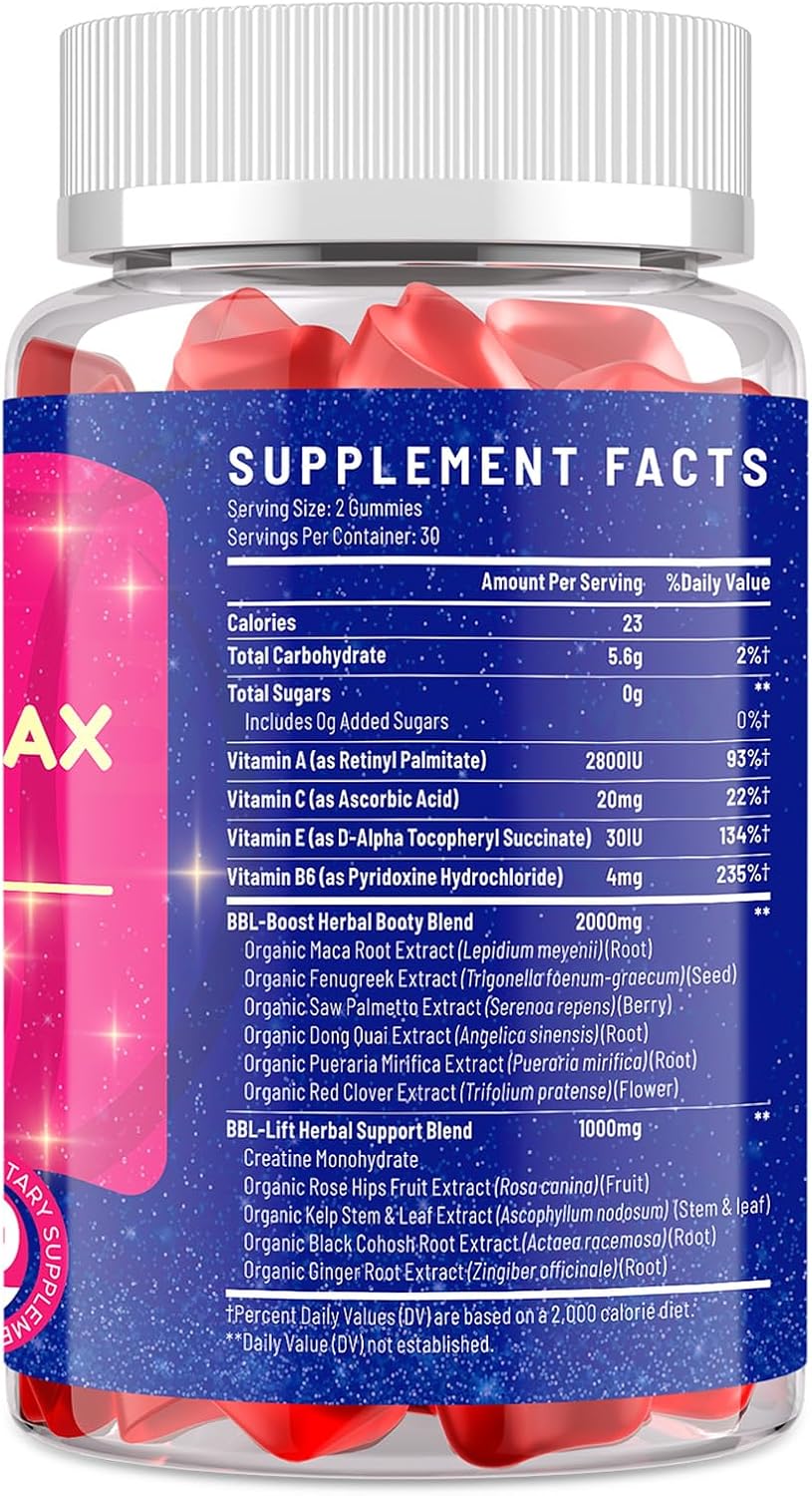 Women's BBL Gummies with Multivitamins and Herbal Extracts - Peach Flavor - 60 Gummies