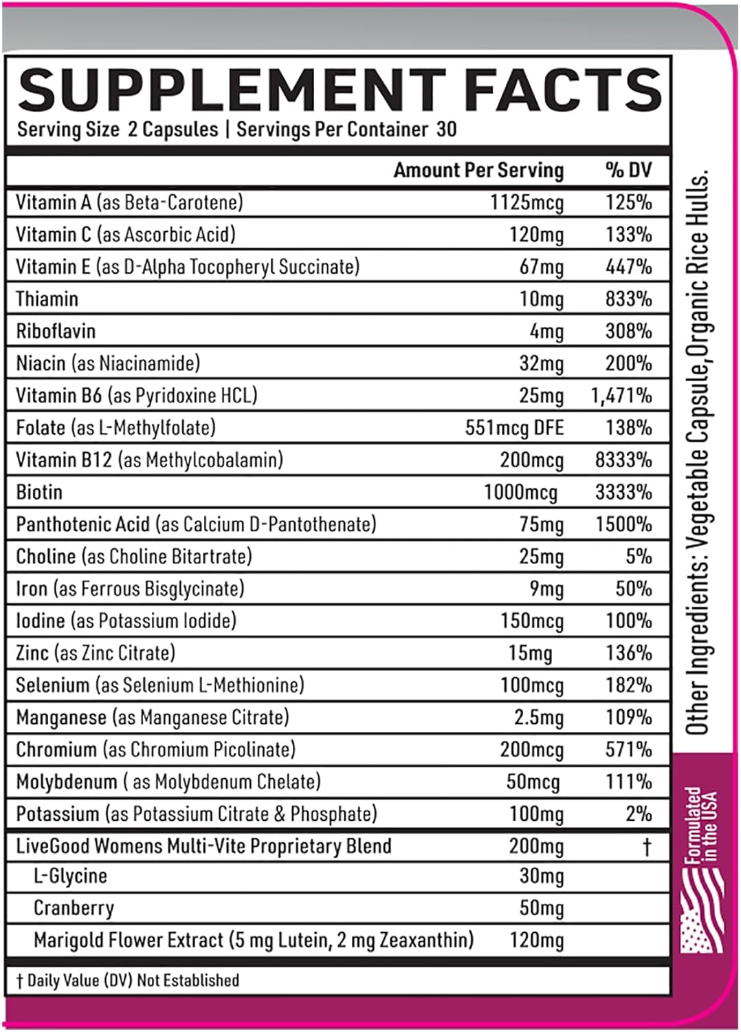 Women's Bio-Active Complete Multivitamin with Iron, Vitamin A, B12, C, E, Lycopene - Vegan Formula - 60 Capsules by LIVEGOOD™