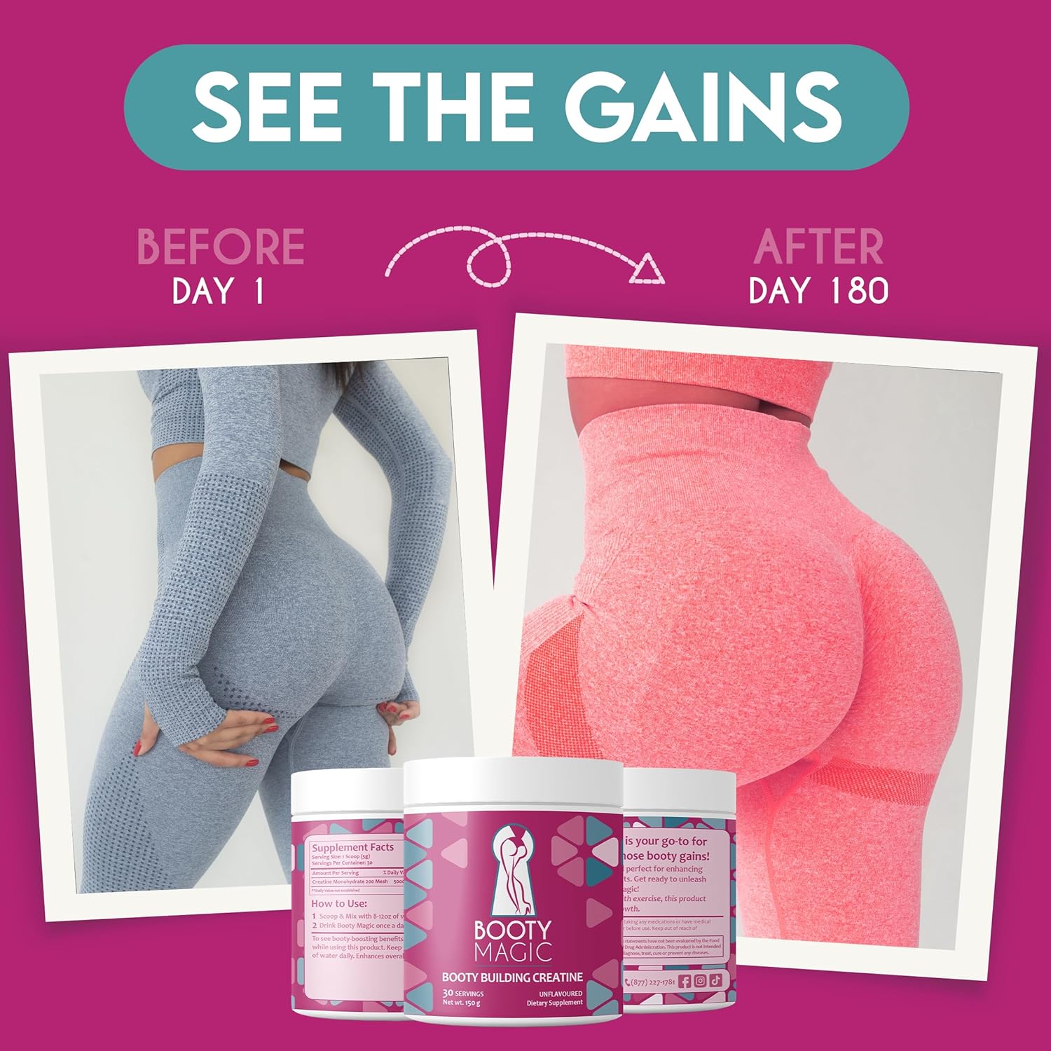 Women's Booty Building Creatine Powder - Enhance Glute Gains and Muscle Growth, Micronized for Best Big Booty Results - 30 Servings - BoostGo Australia