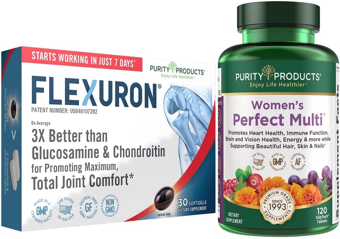 Women's Bundle: Perfect Multi Multivitamin + Flexuron Joint Formula - Supports Urinary Tract, Immune, Bone Health - Krill Oil, Hyaluronic Acid - Purity Products