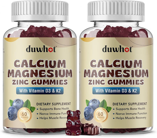 Women's Calcium Magnesium Zinc Gummies with Vitamin D3 & K2 - 1000mg Chewable Supplement for Bone Health, Muscle Function, & Immune Support - Blueberry Flavor - 120 Count