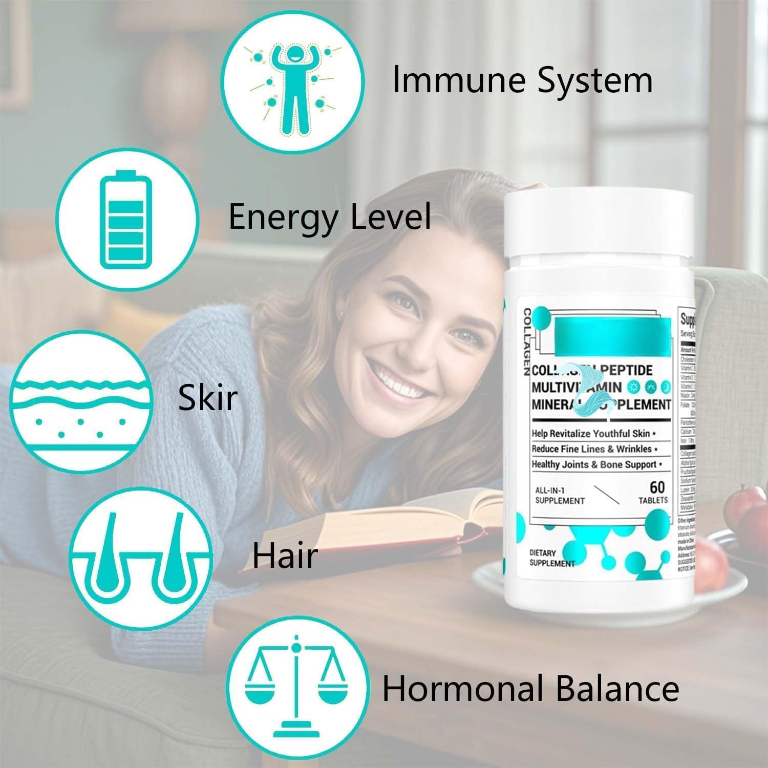 Women's Collagen Supplement for Hair, Skin, Nails, and Joints - 60 Tablets