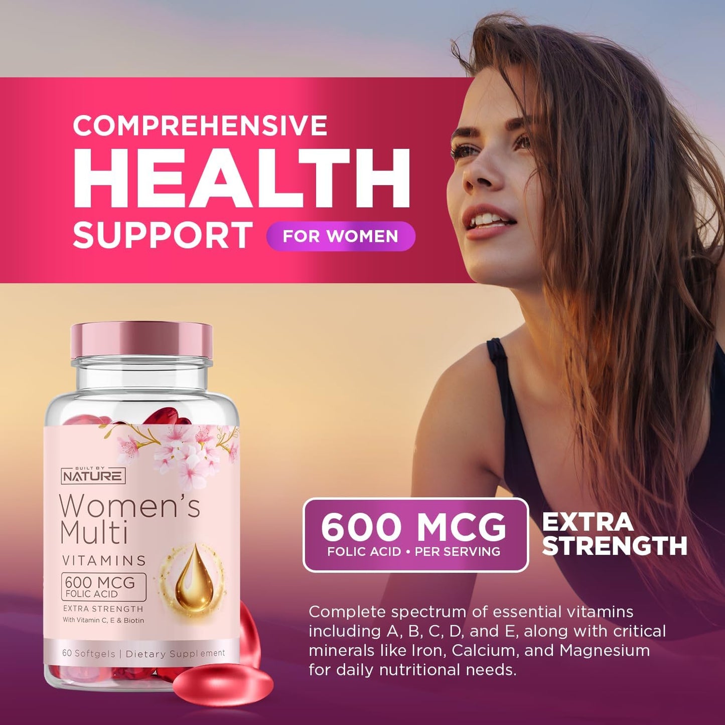 Women's Complete Daily Multivitamin Supplement with Essential Vitamins, Minerals, and Immune Support - 60 Softgels for Wellness