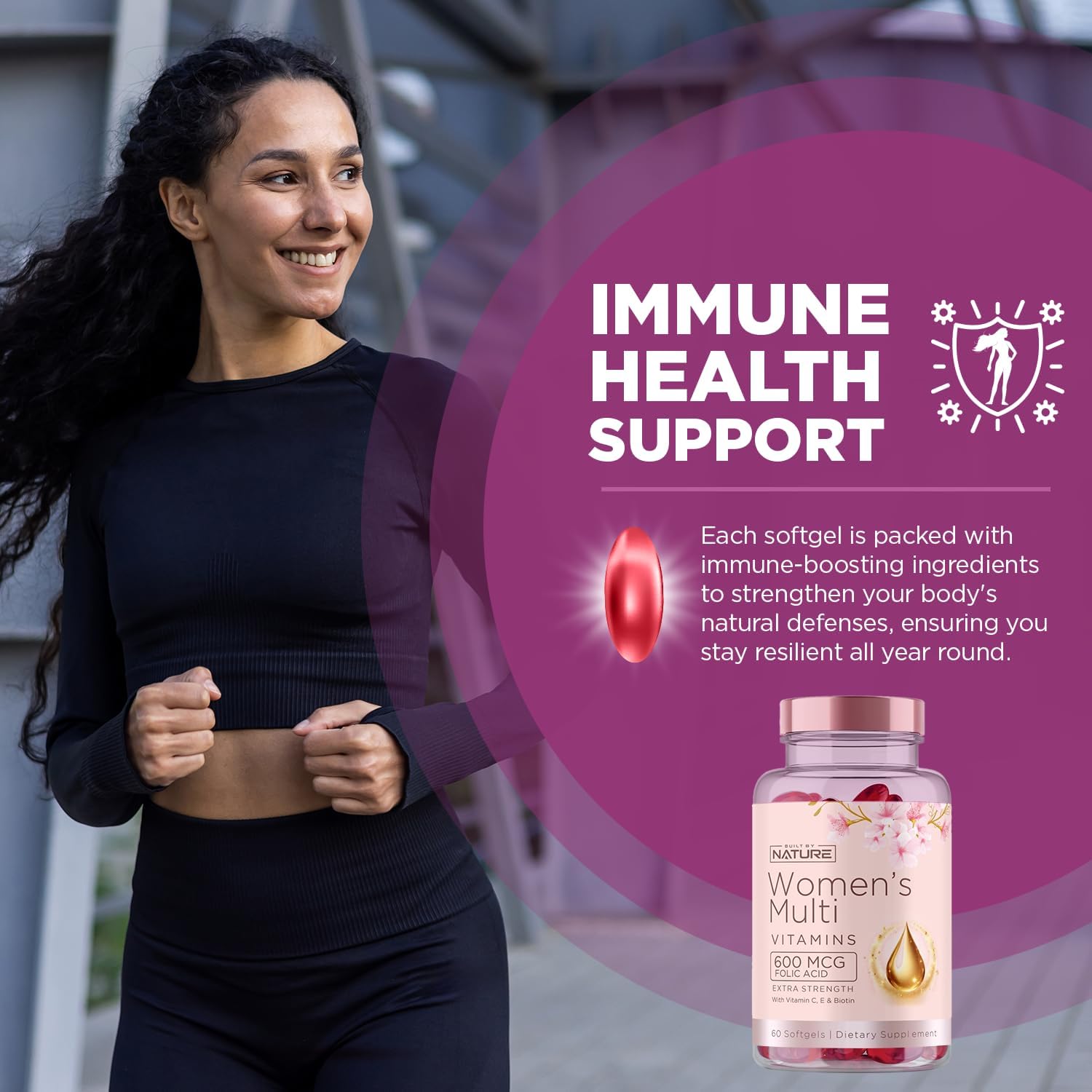 Women's Complete Daily Multivitamin Supplement with Essential Vitamins, Minerals, and Immune Support - 60 Softgels for Wellness