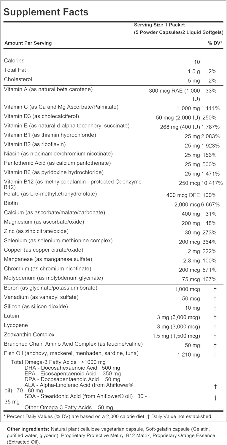 Women's Complete Multivitamin with Maximum Essential Omega-3 1000mg - 30+ High Potency Nutrients, Vitamins, Minerals, Carotenoids - 60 Packets by Andrew Lessman