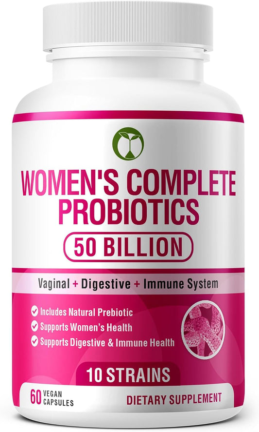 Women's Complete Probiotics with Prebiotics - 60 Capsules | 50 Billion CFU Multi Strain Probiotic Blend | Organic Women's Health Supplement