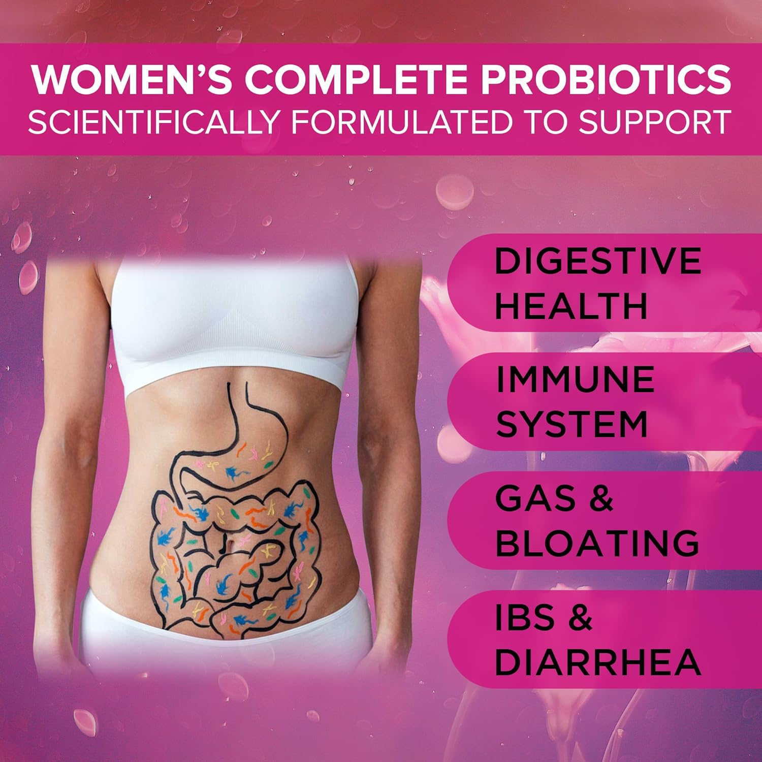 Women's Complete Probiotics with Prebiotics - 60 Capsules | 50 Billion CFU Multi Strain Probiotic Blend | Organic Women's Health Supplement