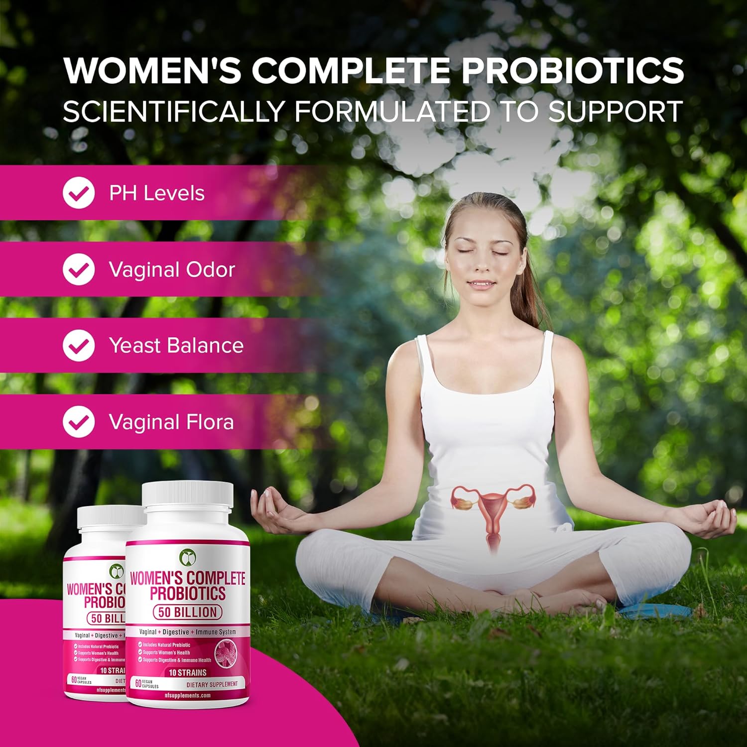 Women's Complete Probiotics with Prebiotics - 60 Capsules | 50 Billion CFU Multi Strain Probiotic Blend | Organic Women's Health Supplement
