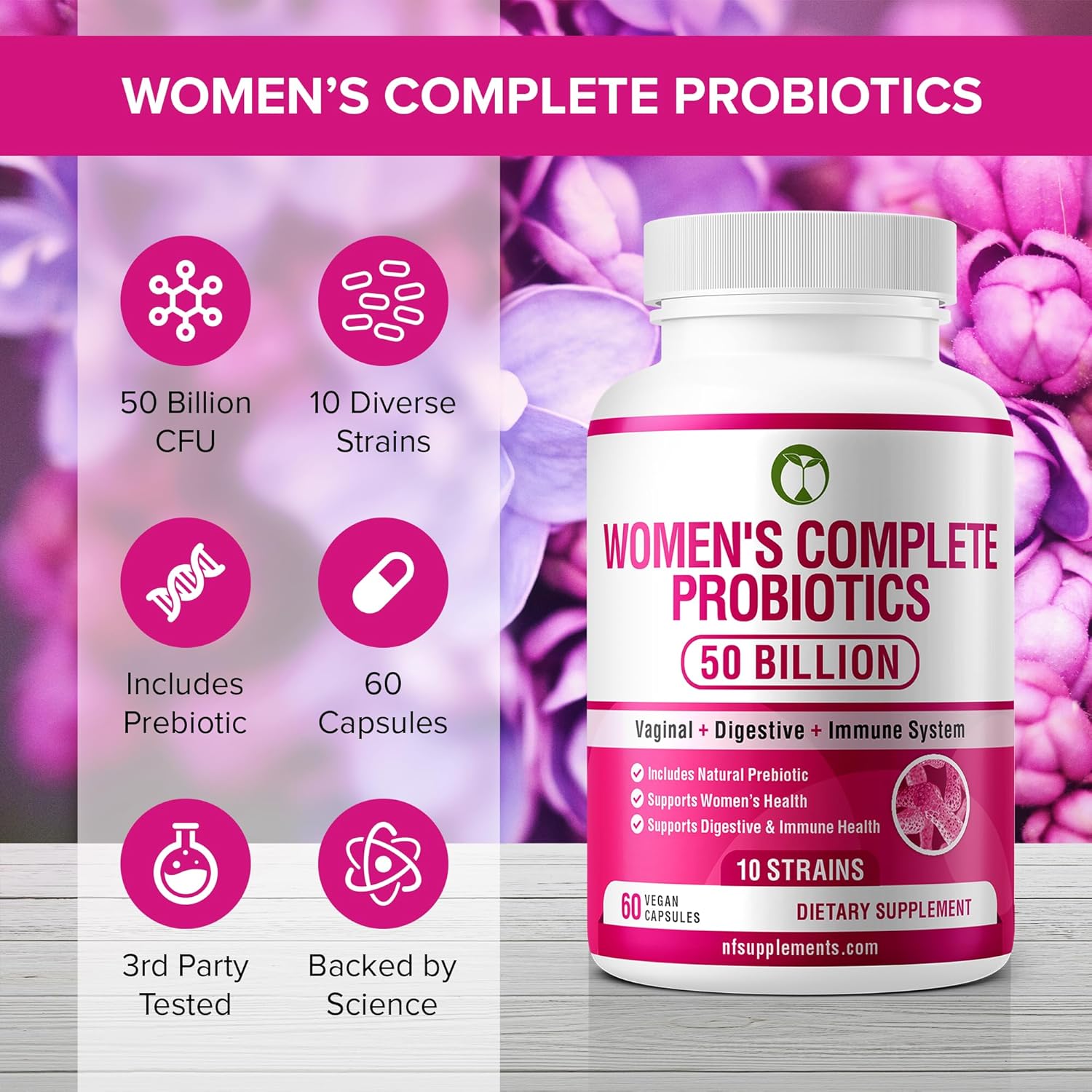 Women's Complete Probiotics with Prebiotics - 60 Capsules | 50 Billion CFU Multi Strain Probiotic Blend | Organic Women's Health Supplement