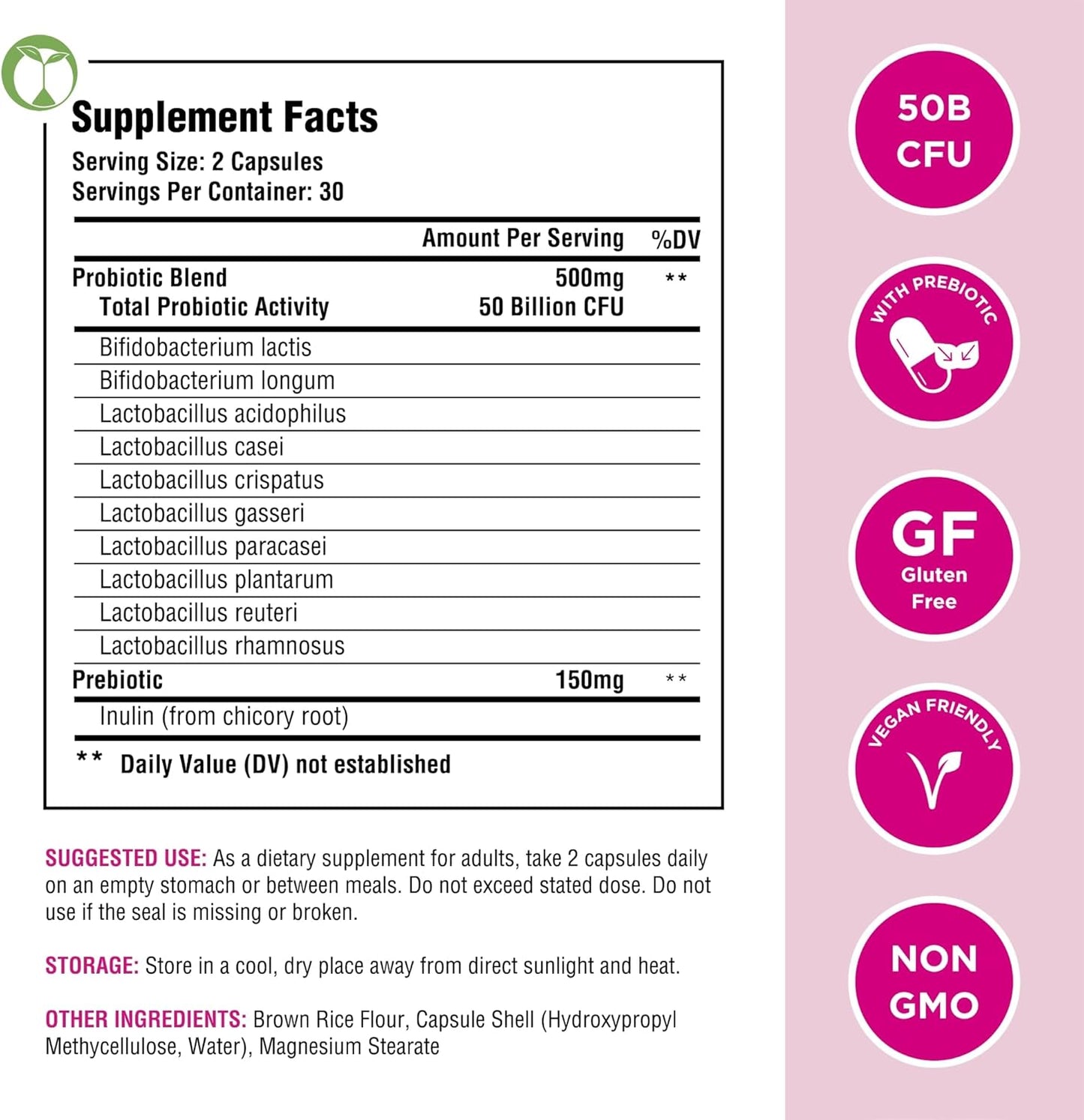 Women's Complete Probiotics with Prebiotics - 60 Capsules | 50 Billion CFU Multi Strain Probiotic Blend | Organic Women's Health Supplement