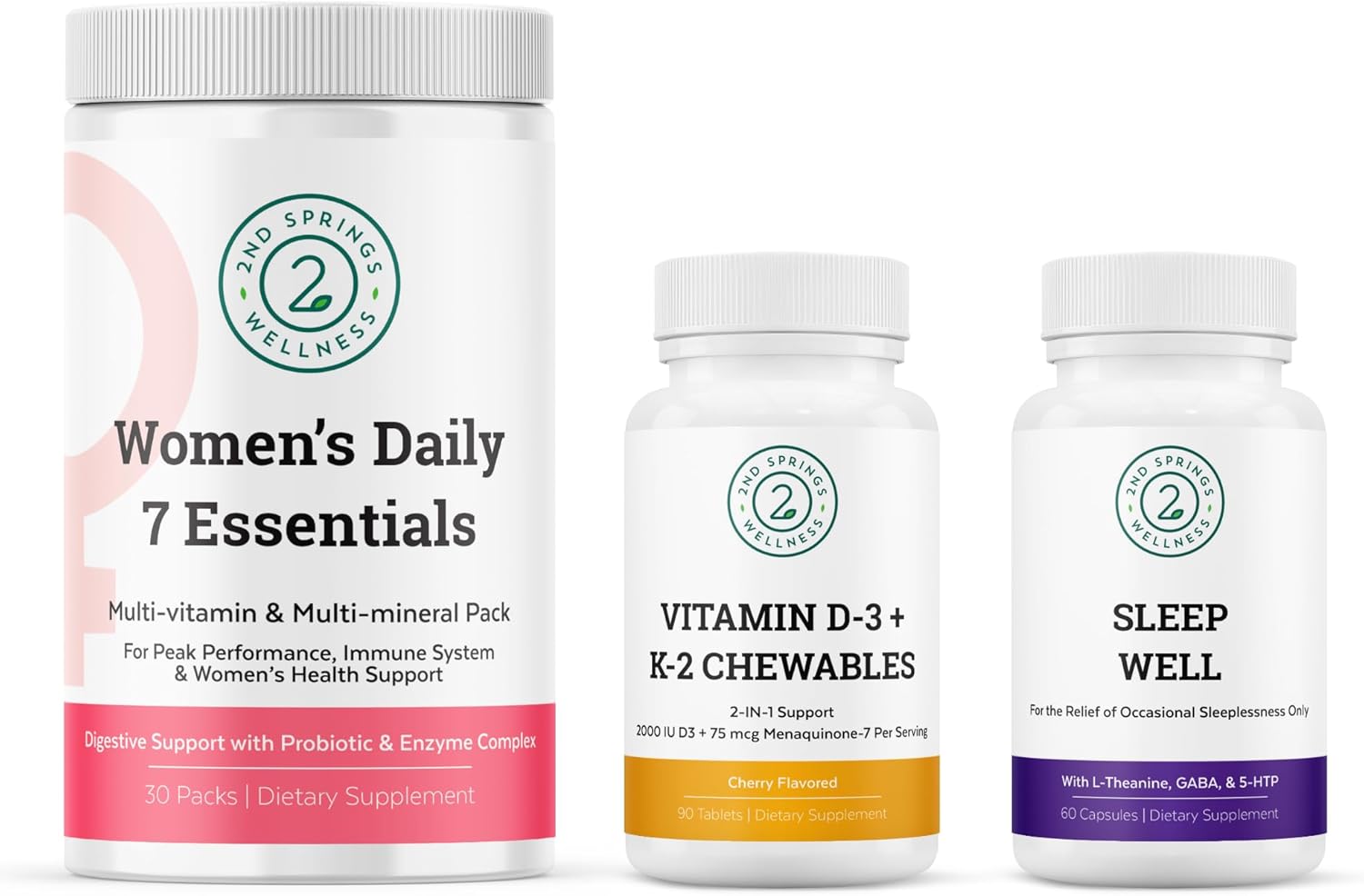 Women's Daily Essentials Bundle: Vitamin D3 + K2 Chewables & Sleep Well - 2nd Springs