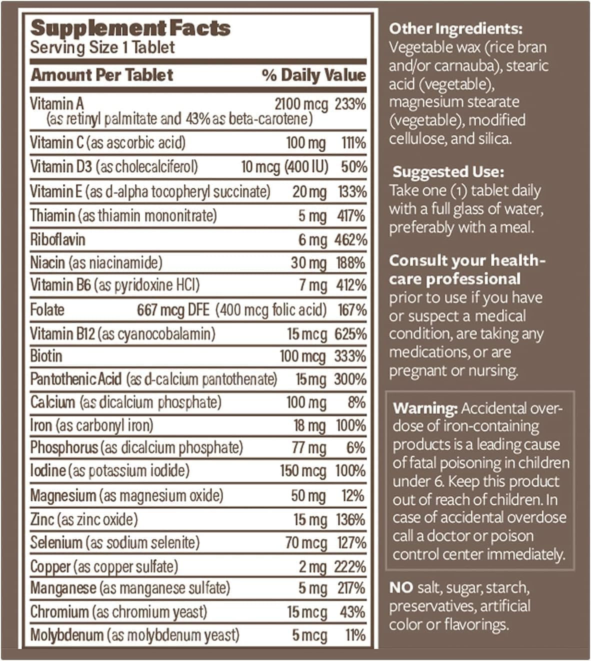 Women's Daily Multi-Vitamin with Iron - Boost Immune Health with Vitamins A, C, D, E, B12, Calcium & Zinc - 150 Tablets