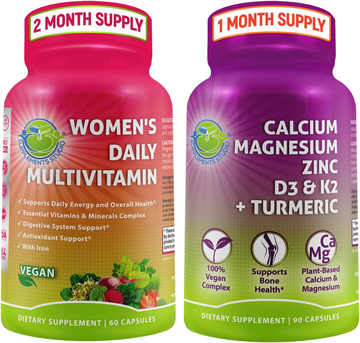 Women's Daily Multivitamin with Iron & Plant-Based Calcium Bundle for Optimal Health & Bone Support