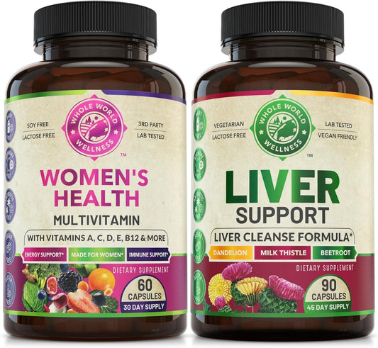 Women's Daily Multivitamins & Liver Cleanse Detox Repair Formula Bundle - Supports Holistic Wellness, Energy, Focus, & Liver Health - Made in USA