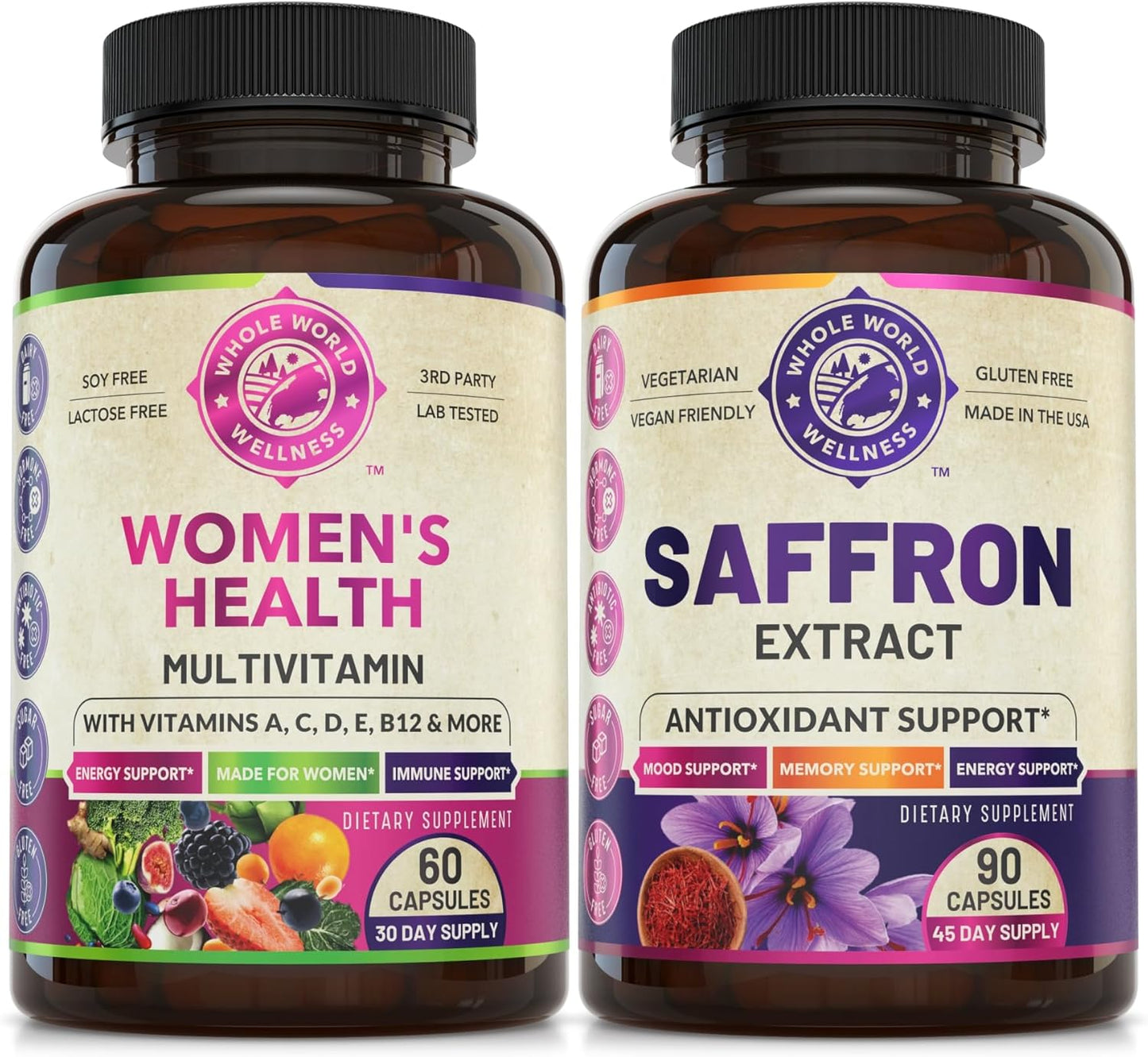 Womens Daily Multivitamins & Saffron Extract Bundle for Holistic Wellness & Boosted Energy - USA Made