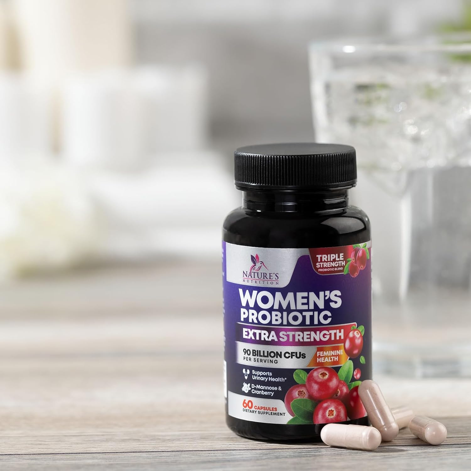 Women's Daily Probiotic Supplement - 90 Billion CFU Vaginal Probiotics with Prebiotics, 16 Strains, Cranberry Extract - Digestive, UT, & Feminine Health Support - 60 Capsules