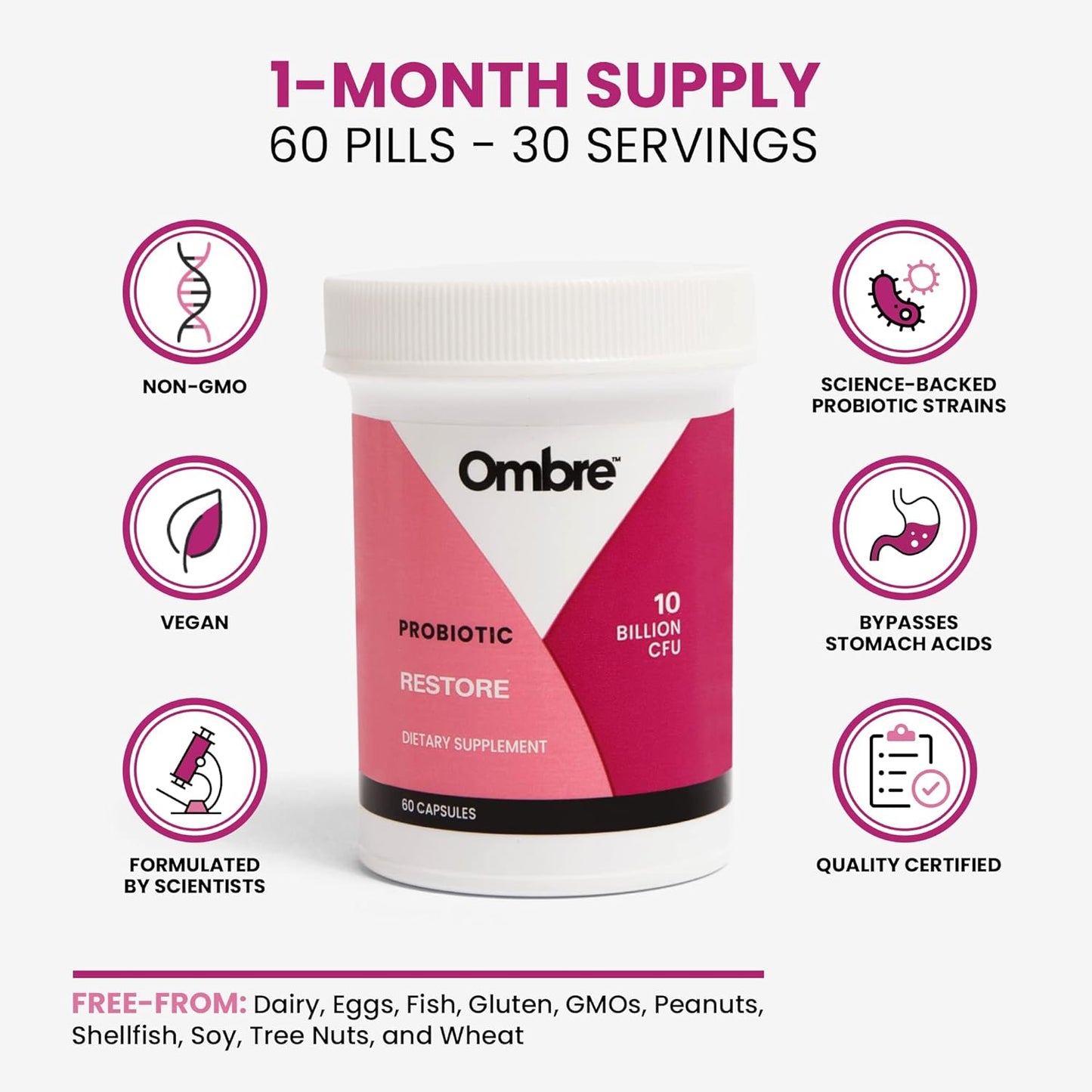 Women's Daily Probiotic Supplement for Gut, Vaginal, Digestive & Immune Health - 10 Billion CFU, 30 Servings, Shelf-Stable