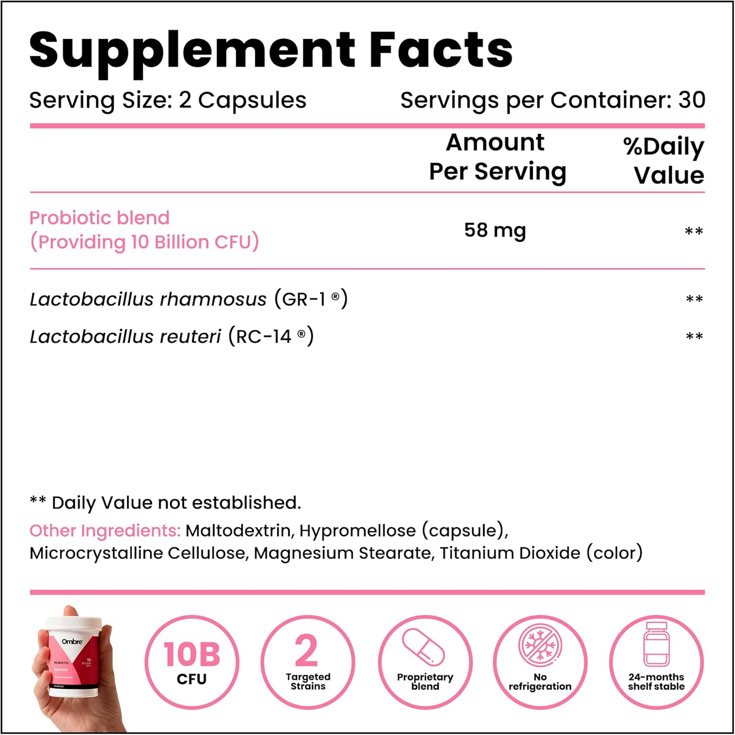 Women's Daily Probiotic Supplement for Gut, Vaginal, Digestive & Immune Health - 10 Billion CFU, 30 Servings, Shelf-Stable