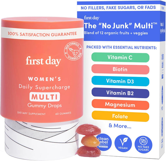 Women's Daily Supercharge Multivitamin Gummies with Methylfolate & Methylcobalamin B12 - 30 Day Supply - Low Sugar
