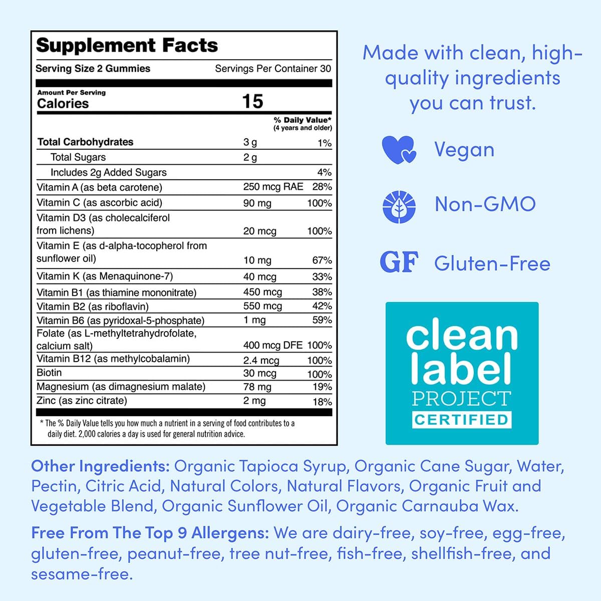 Women's Daily Supercharge Multivitamin Gummies with Organic Fruits & Veggies - Vitamins A, B, C, D, E, K, Magnesium, Zinc, Biotin - 2 Pack, 60 Day Supply