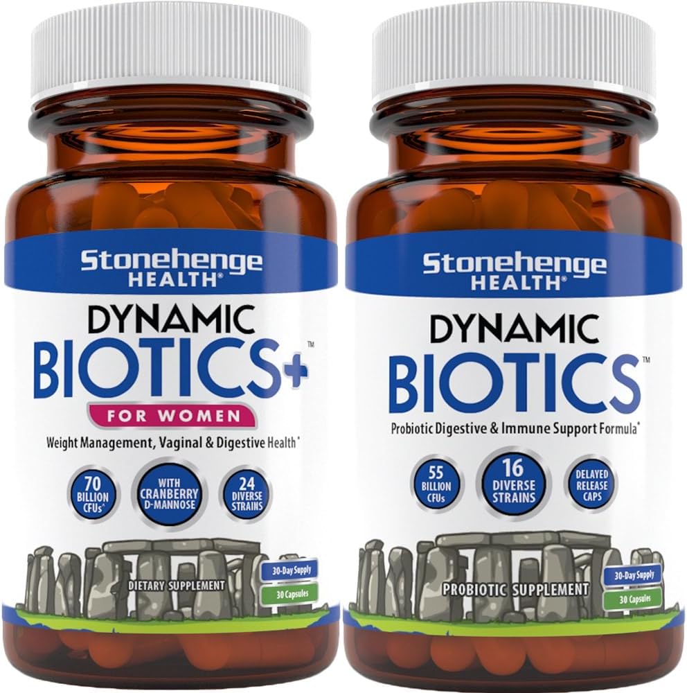 Women's Digestive & Feminine Health Bundle: Stonehenge Health Dynamic Biotics+ & Probiotics for Optimal Gut Health & Wellness