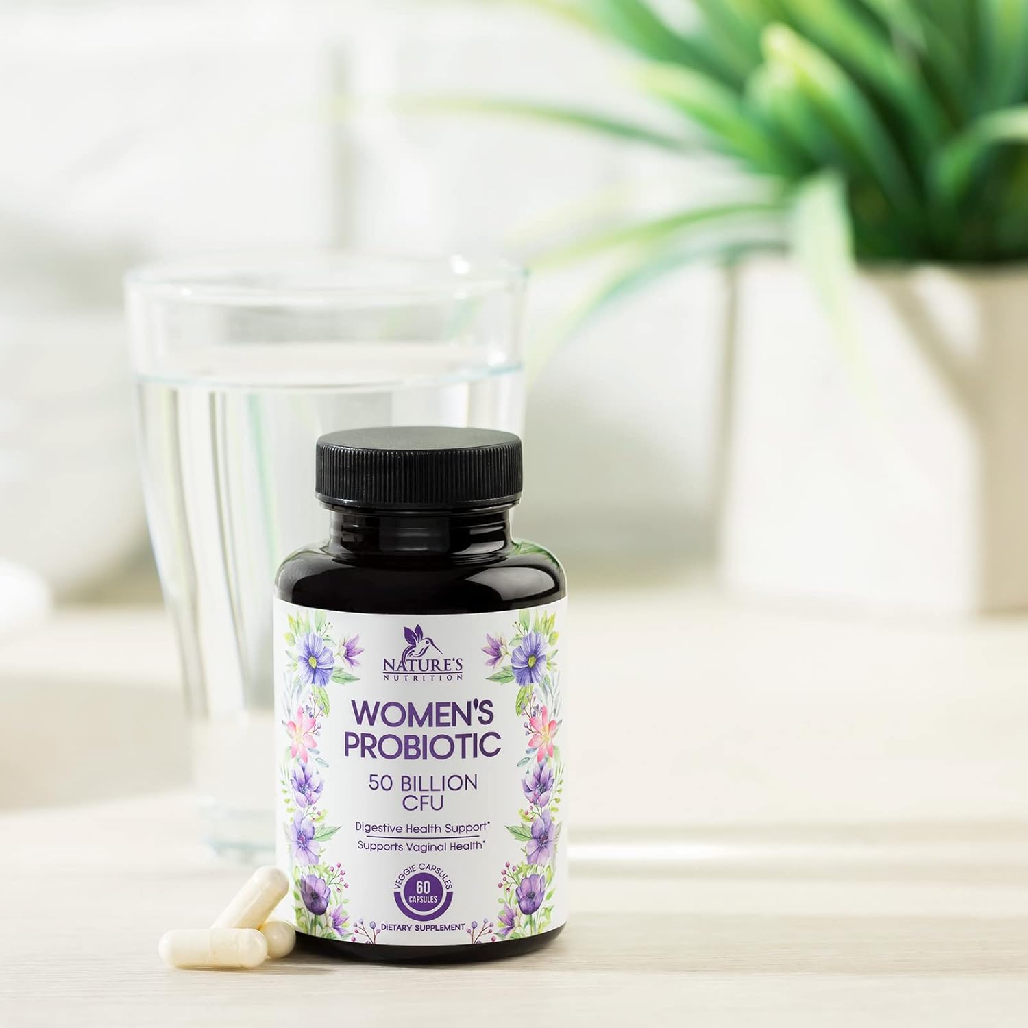 Women's Digestive Health Probiotic Supplement - 50 Billion CFU for Vaginal pH, Gut & Immune Support - 60 Capsules