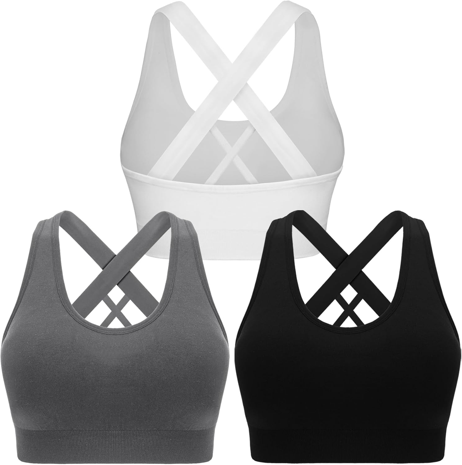 Women's Double Couple Padded High Impact Sports Bras with Seamless Criss Cross Back - Ideal for Workouts and Gym Activities