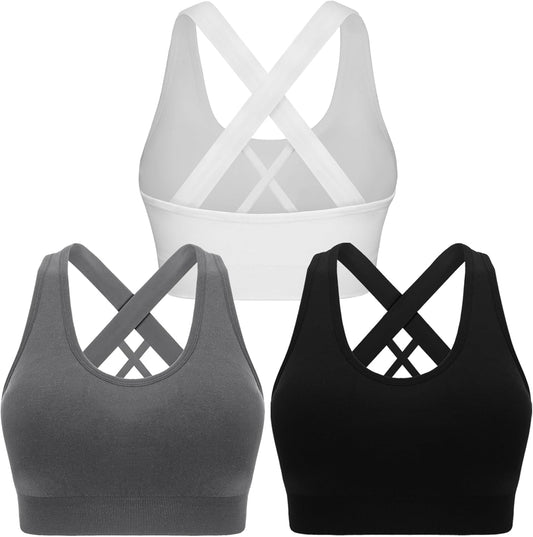 Women's Double Couple Padded High Impact Sports Bras with Seamless Criss Cross Back - Ideal for Workouts and Gym Activities
