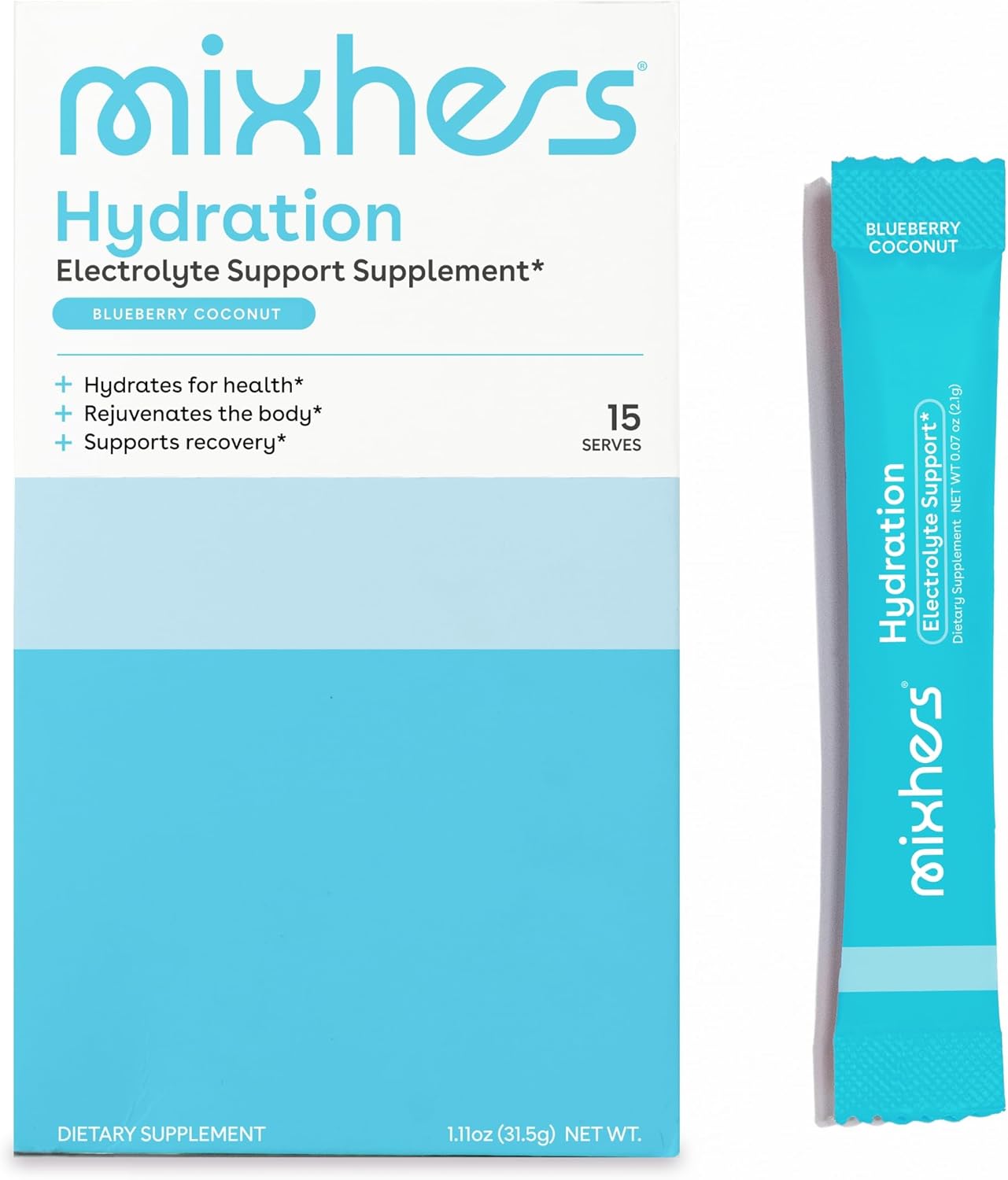 Women's Electrolyte Hydration Drink Mix - Energy & Mineral Support - Sodium, Calcium, No Sugar - 15 Blueberry Coconut Packets