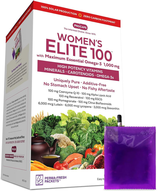 Women's Elite-100 Multivitamin with Maximum Omega-3 - 30 Packets, Potent Nutrients, Essential Vitamins, Minerals, Phytonutrients - No Additives
